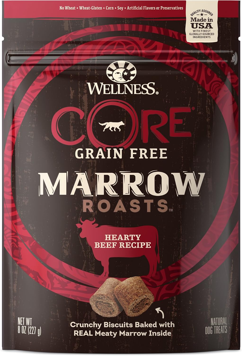 Wellness CORE Marrow Roasts Natural Grain Free Dog Treats, Beef, 8-Ounce Bag