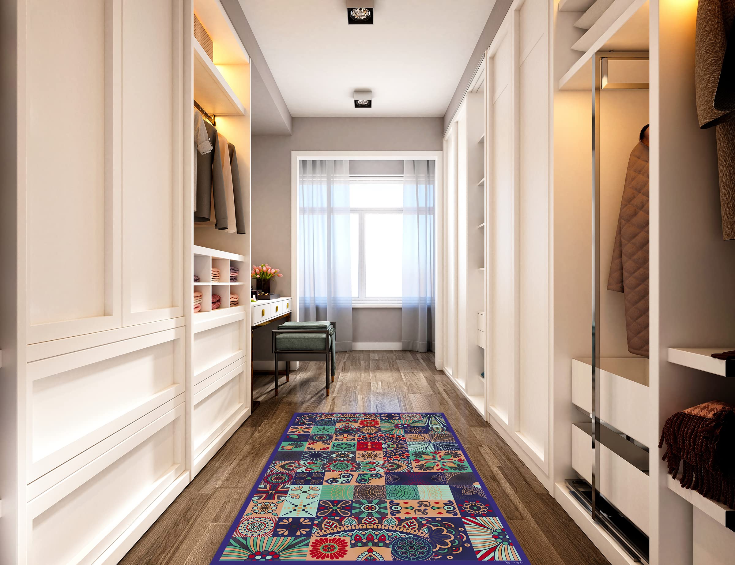DobleUve Estudio Alfombra Vinílica Hidráulica 01 | Color Azul | 160x200 cm | Alfombra Cocina Lavable Antideslizante | Alfombra Vinilica | Suelo Vinílico | Alfombra Vinilo Salón