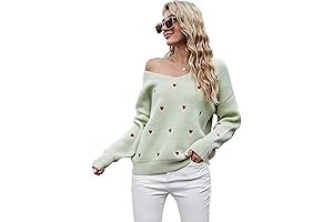 ecowish Women Valentine Heart Sweater V Neck Embroidery Knit Loose Casual Long...
