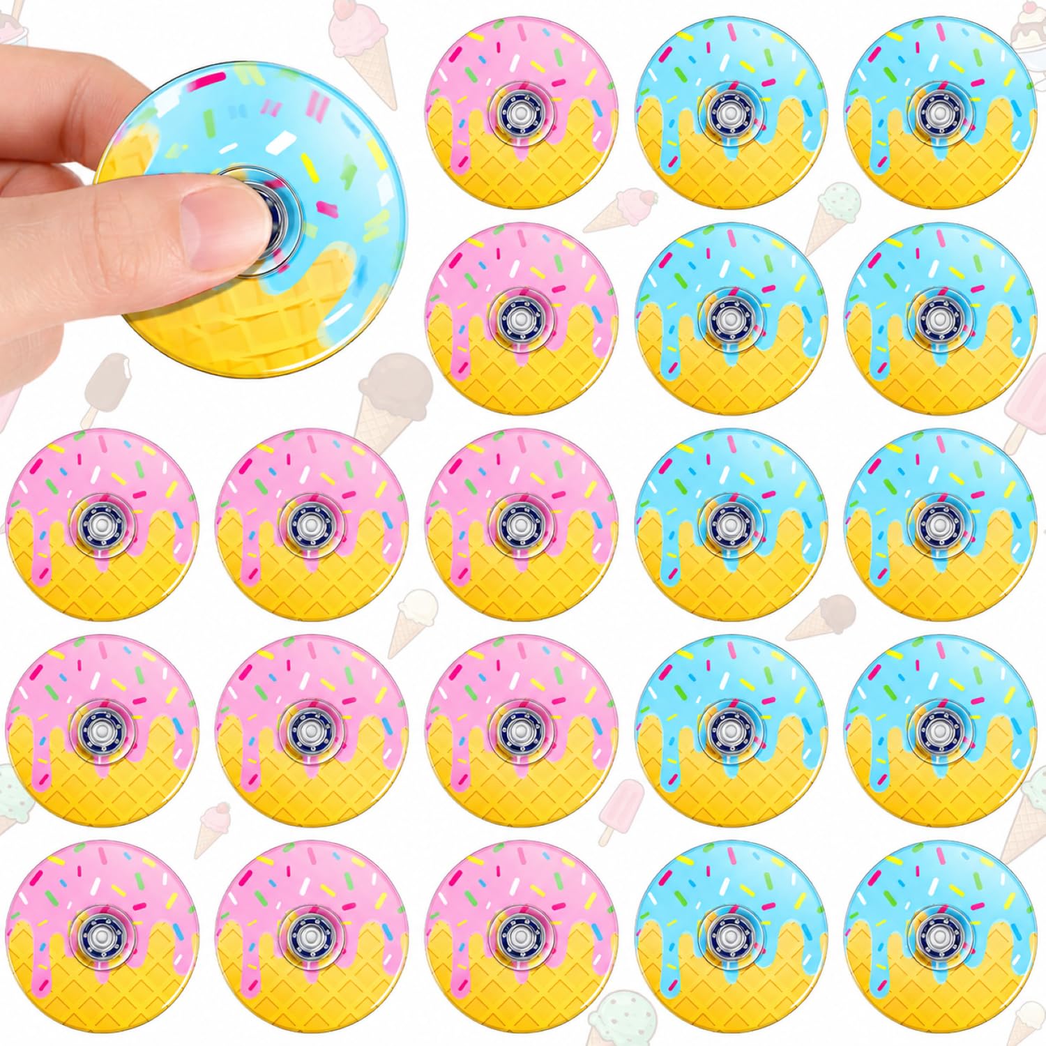 Hungdao 24 Pack Ice Cream Fidget Spinners Bulk, 1.97 Inches Ice Cream Spinner, Birthday Party for Adult, Goodie Bags Stuffers, Rewards Carnival Prizes, Sensory Play