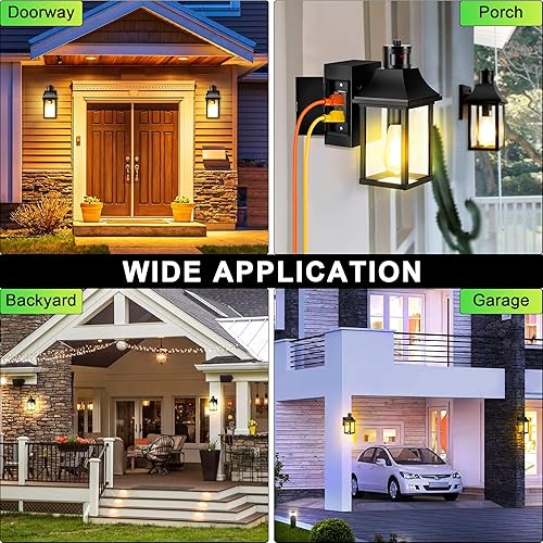 Miniatura 7 de HIHUOS Luces de porche con salida GFCI, sensor de movimiento del atardecer al amanecer, luz al aire libre, 3 modos de iluminación, luces de puerta