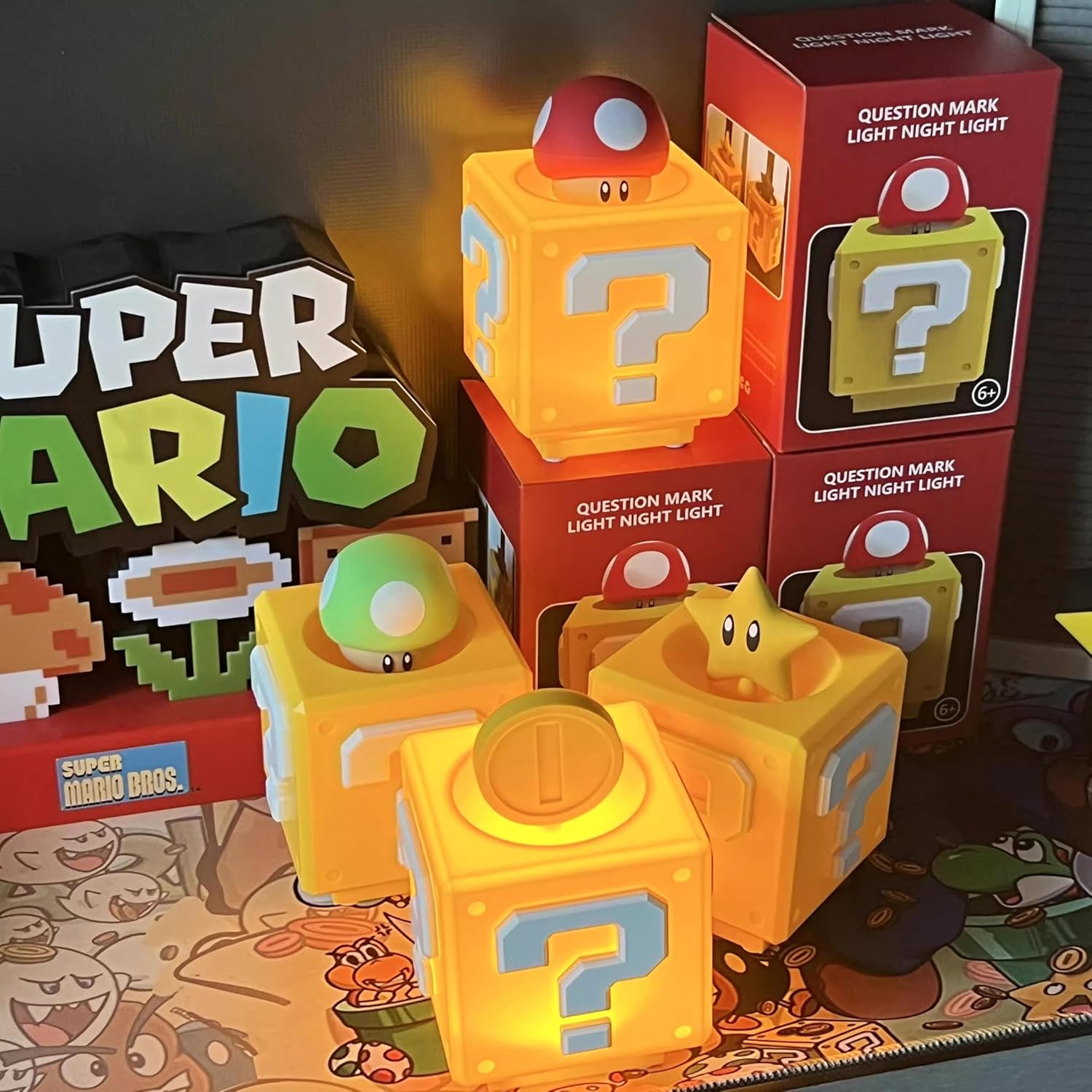 Super Bros Mushroom Lamp, Question Block Night Light, Bedside Lamp with Game Coin Sound Effect, for Children's Room Decoration, Birthday Gifts for Boy Girls Kids - Image 5