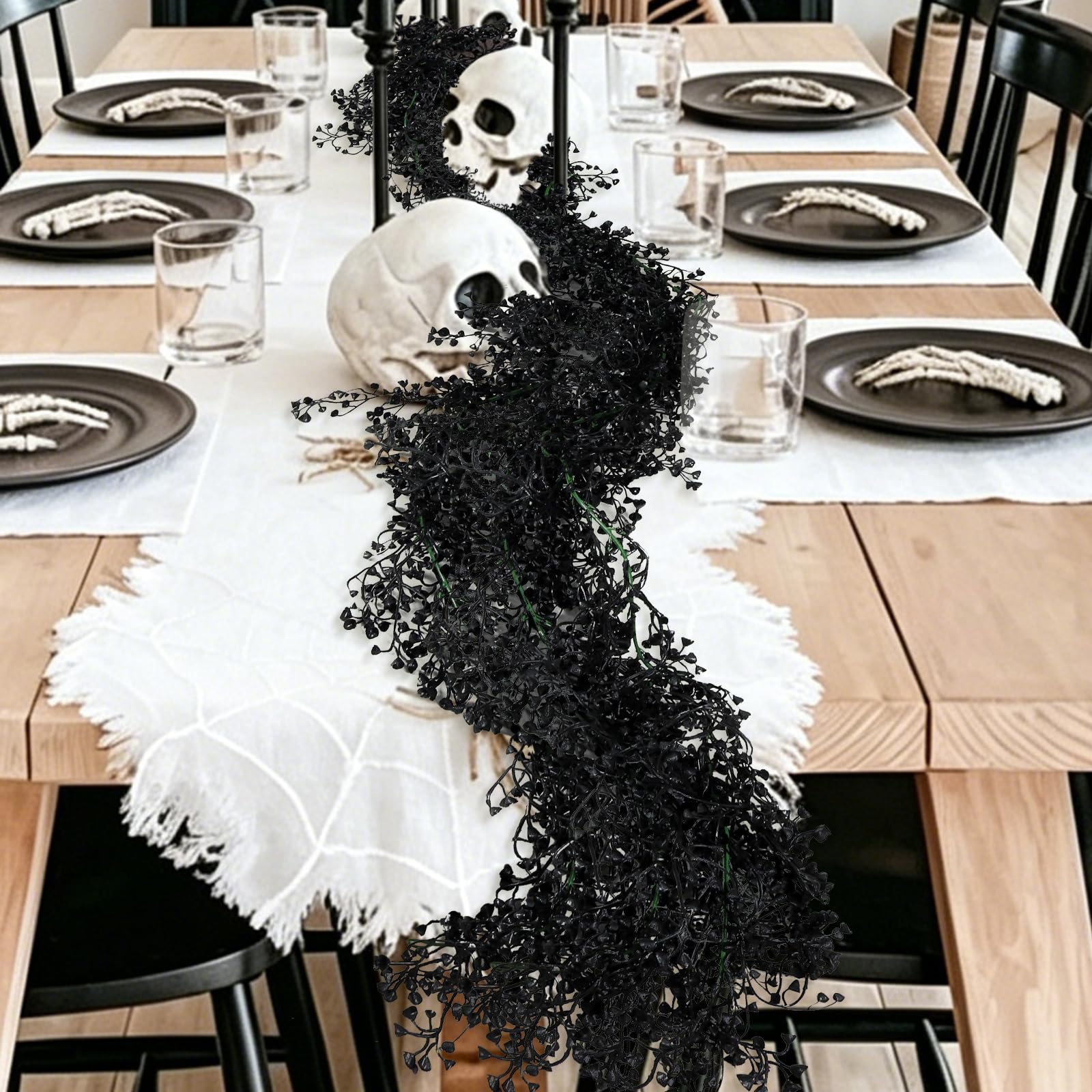 Girlanda ze sztucznej czarnej glicynii, winorośli, 1,5 m, plastikowe sztuczne winorośle, upiorna gotycka dekoracja na Halloween, imprezę, ganek ścienny