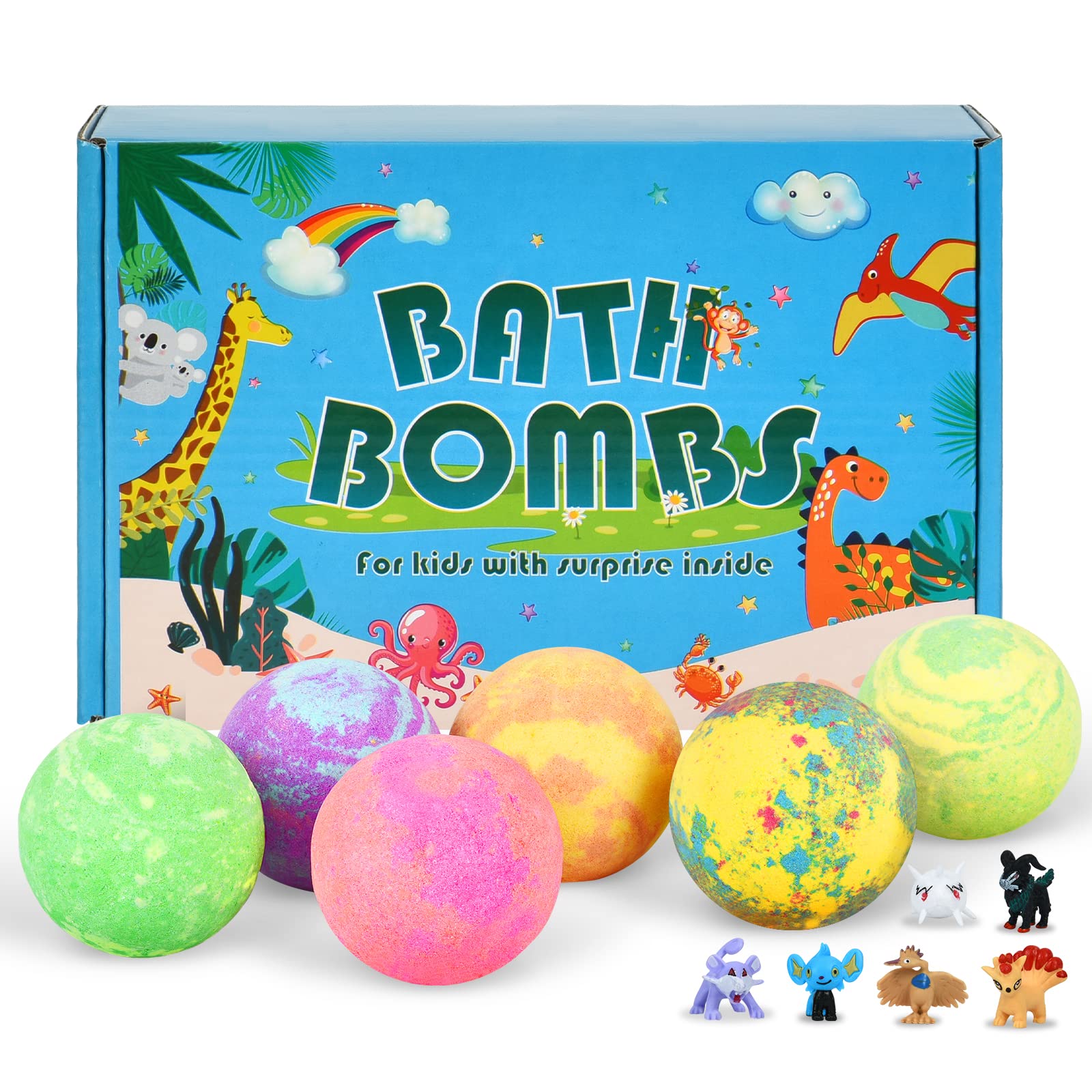 6 Large 4.2oz Bath Bombs with Surprise Toys Inside for Kids, Organic Kid Safe Colorful Bubble Bath Bombs Gift Set with Essential Oil, Fizzies Spa Kit for Kids Girls Boys Birthday (6 x 4.2 oz)