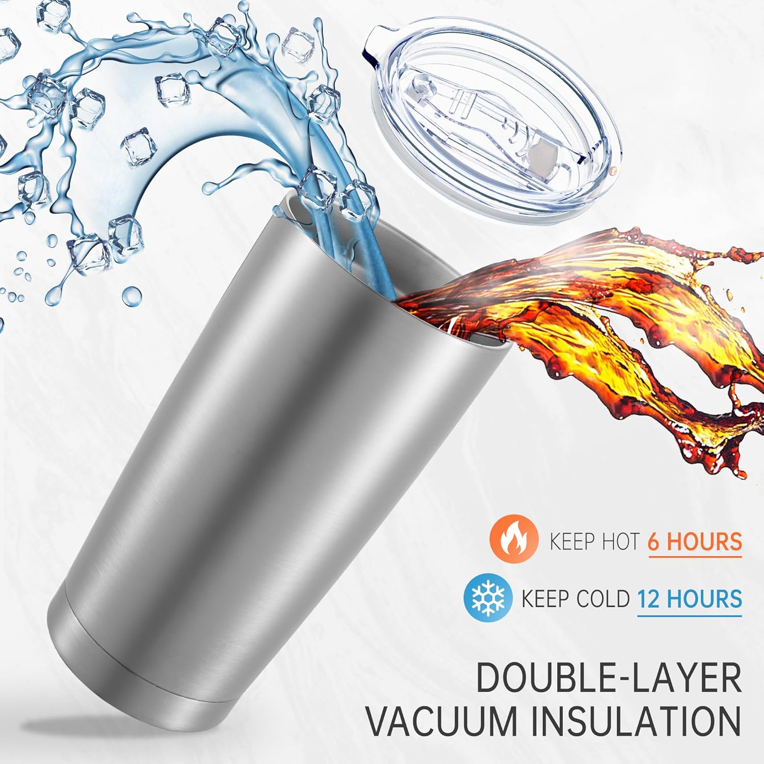 20 oz Tumblers Bulk Stainless Steel Tumbler with Lid Double Wall Vacuum Insulated Coffee Mug 20oz Powder Coated Cup for Hot and Cold Drinks, Stainless, 6 pack - Image 2