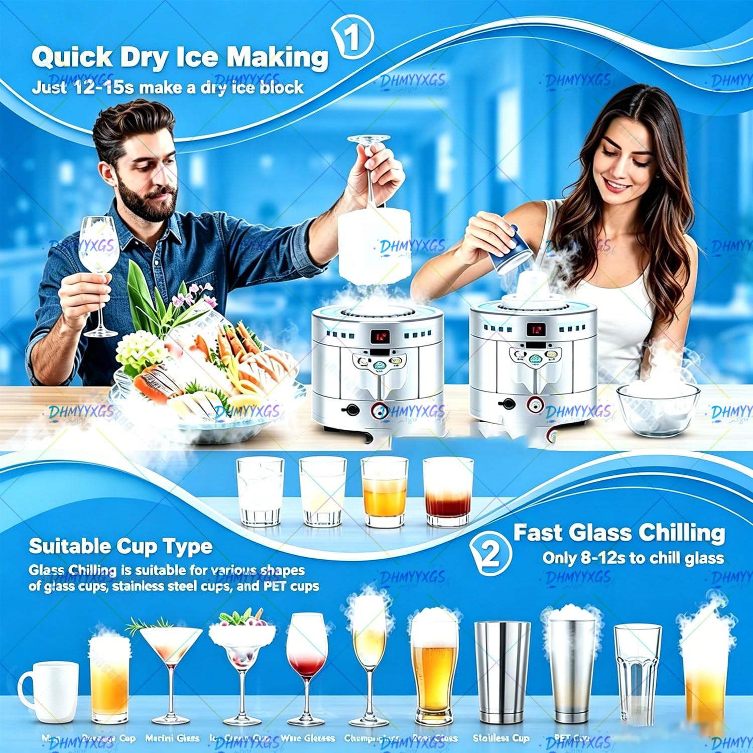 Produttore Ghiaccio Secco E Refrigeratore Combinato, Funzionamento Efficiente E Facile Usare,Costruzione Robusta in Acciaio Inox,per Feste,Catering E Locali per Somministrazione Bevande