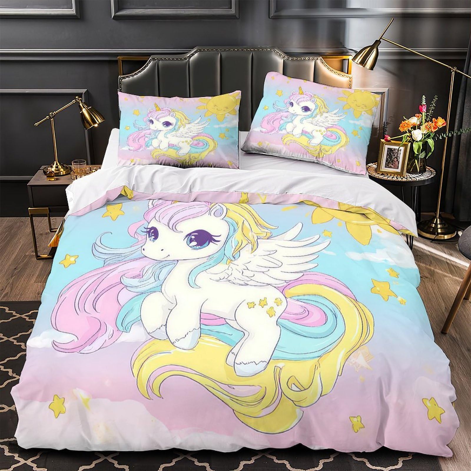 Parure de lit licorne 135x200 cm pour créer un cocon magique dans la chambre