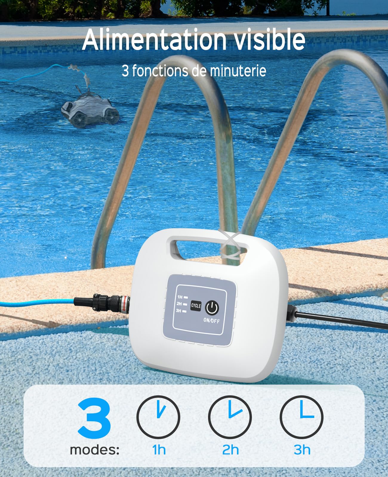 WYBOT Grampus 400 Robot Piscine, Super Aspiration 150W, Double Moteur, 3 Options de Durée de Travail, Angle de Buse Réglable, Adapté aux Piscines à Fond Plat