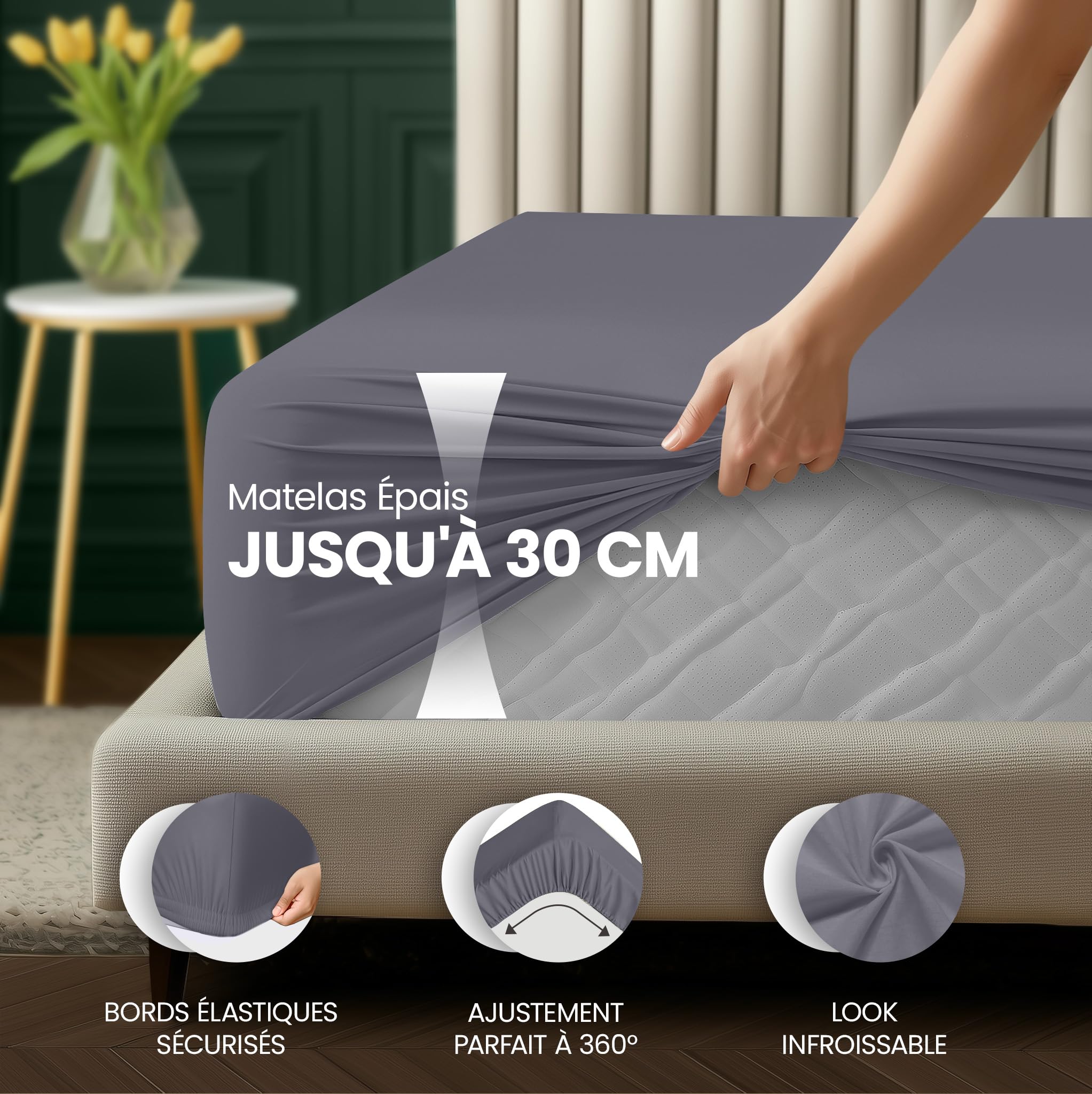 Utopia Bedding Drap Housse - Gris, 180 x 200 cm - Coupes de 30 cm pour Matelas épais - Certifié Oeko-Tex - Polyester Microfibre brossée