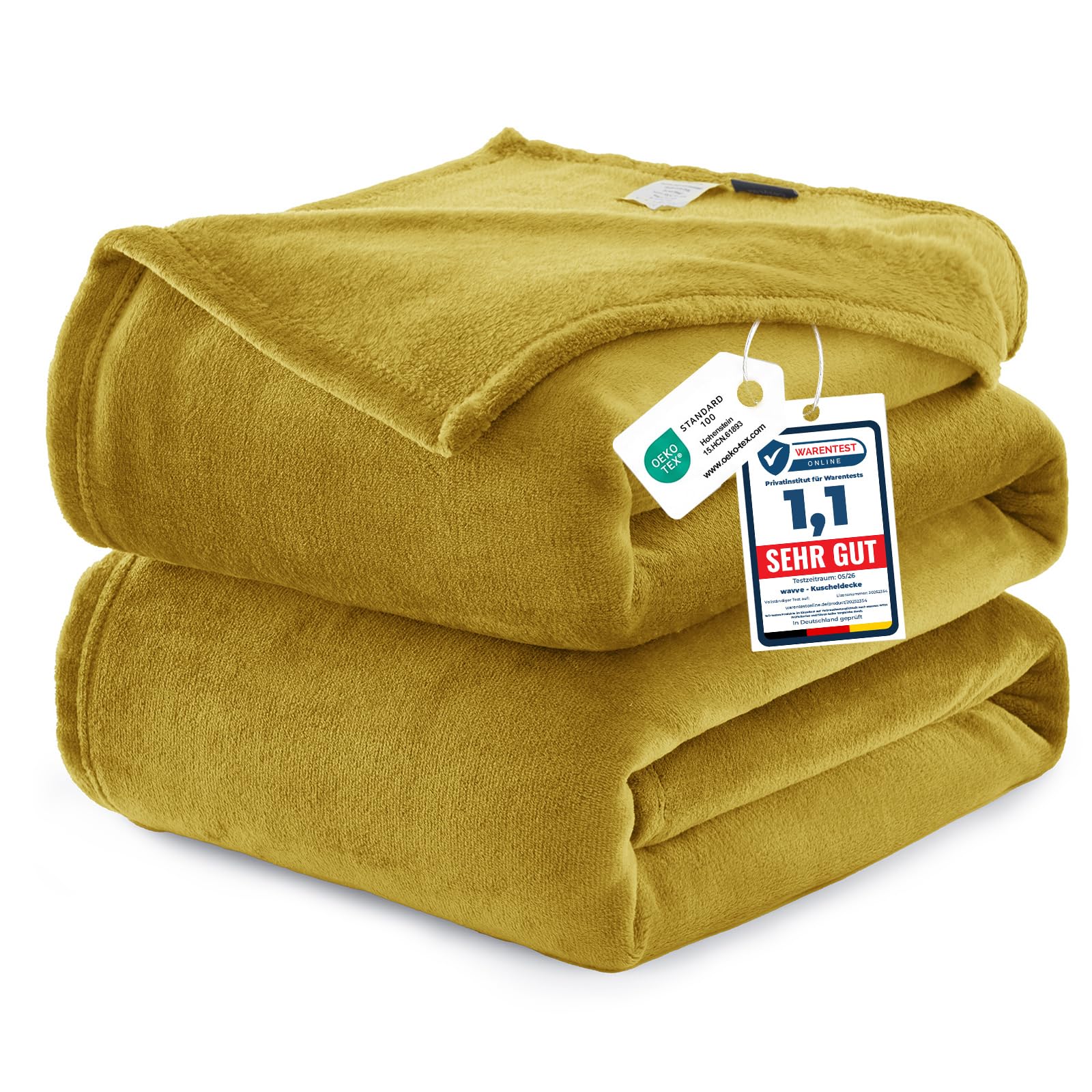Wavve Mustard/Yellow Fleece Blanket Queen Size Xl 7Ft X 8Ft - Fluffy Soft Warm Versatile Large Throw Blanket For Bed/Sofa/Couch 220X240 Cm