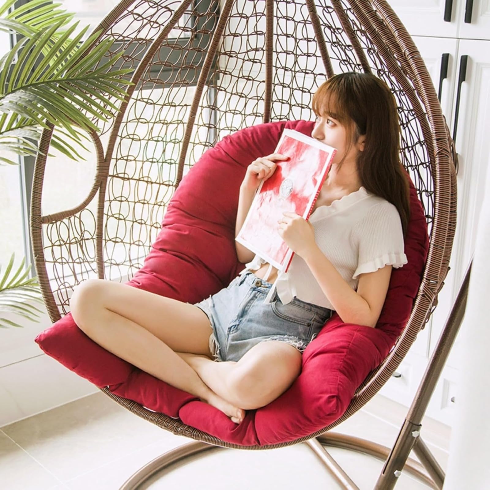 Cojín para silla con forma de huevo, cojín para sillón colgante, cojín para silla de ratán, cojín integrado, varias opciones de color, apto para jardines exteriores, columpios interiores, sofás
