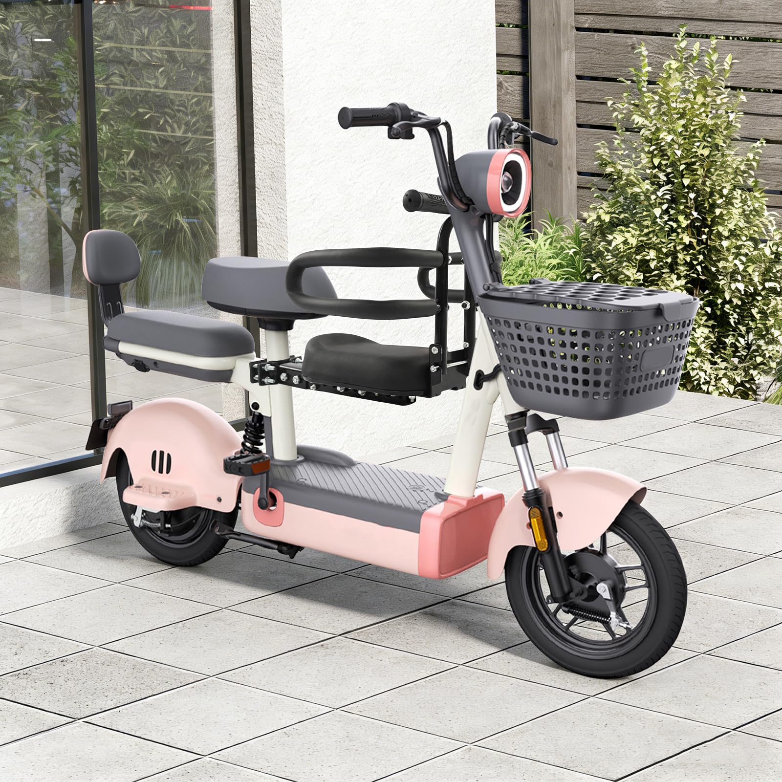 Fahrradkindersitz, Klappbarer Sitz für Elektroroller, Sitz verstellbar, Faltbar, Front Mounted Scooter, Karbonstahl, Verwendung in der Stadt, Reisen, Spaziergang, bis 30kg