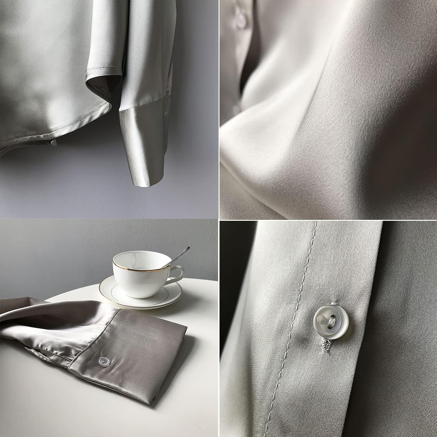 Pantete Womens Satin Silk Button Down Shirt Long Sleeve Casual Office Blouse Top Breathable & Silky - Image 4