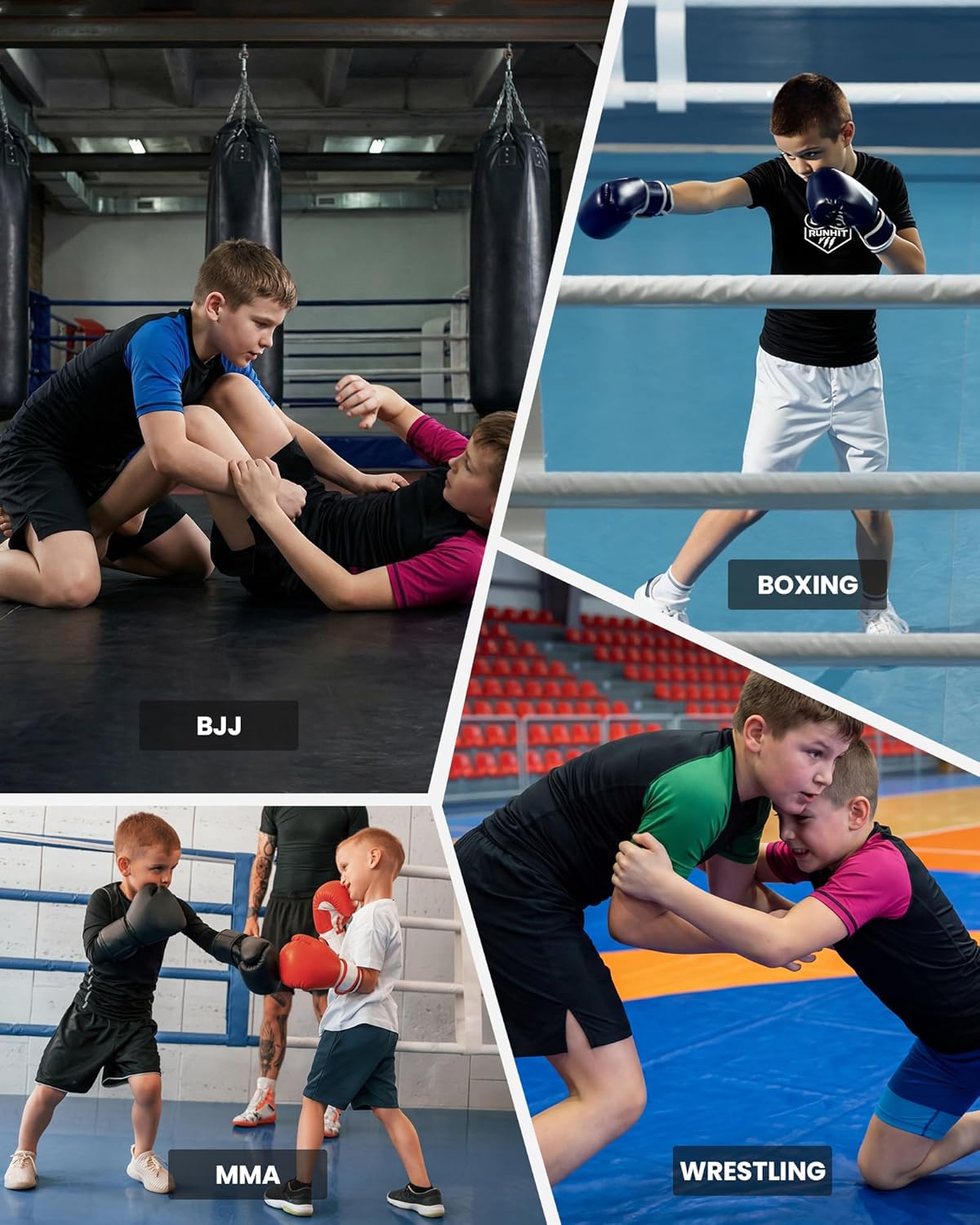 Runhit Boys BJJ Rash Guard Short Sleeve Kids Jiu Jitsu No Gi Youth Compression Shirts for Training MMA Wrestling Boxing UPF50 - Image 6