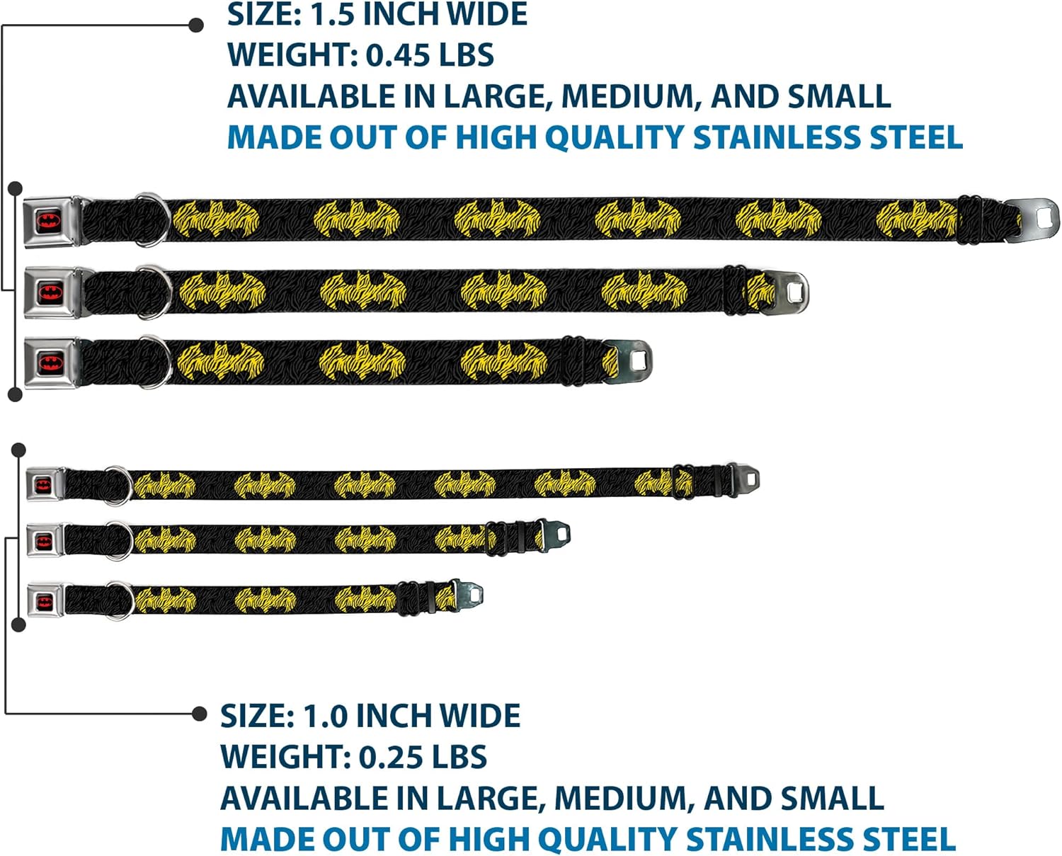 Buckle-Down Seatbelt Buckle Dog Collar - Zebra Bat Signal Black/Gray/Yellow/Black - 1" Wide - Fits 9-15" Neck - Small