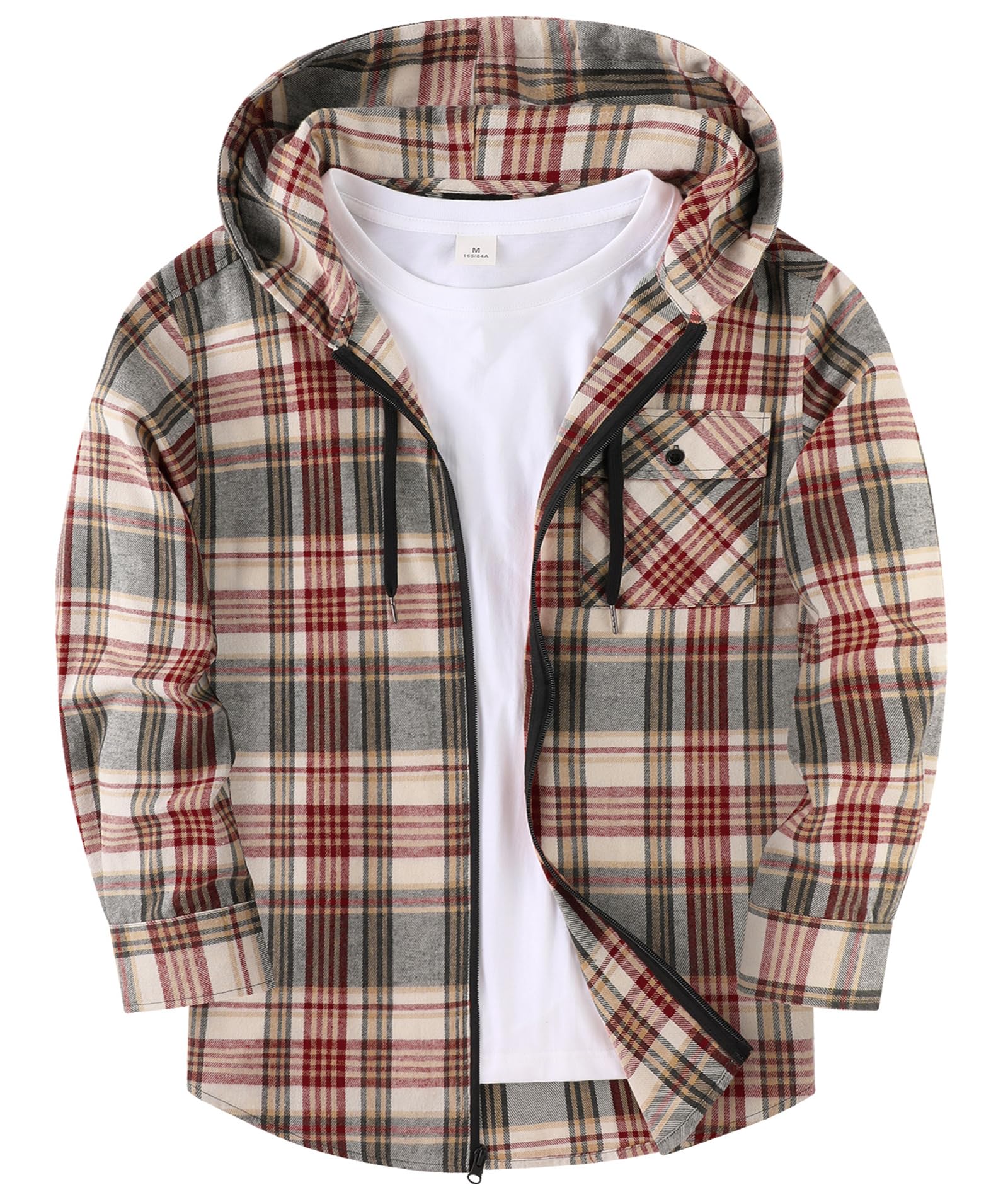 Flannel Shirt for Men Lightweight Casual Zip Up Plaid Hoodie Long Sleeve Plaid Shirts with Pocket