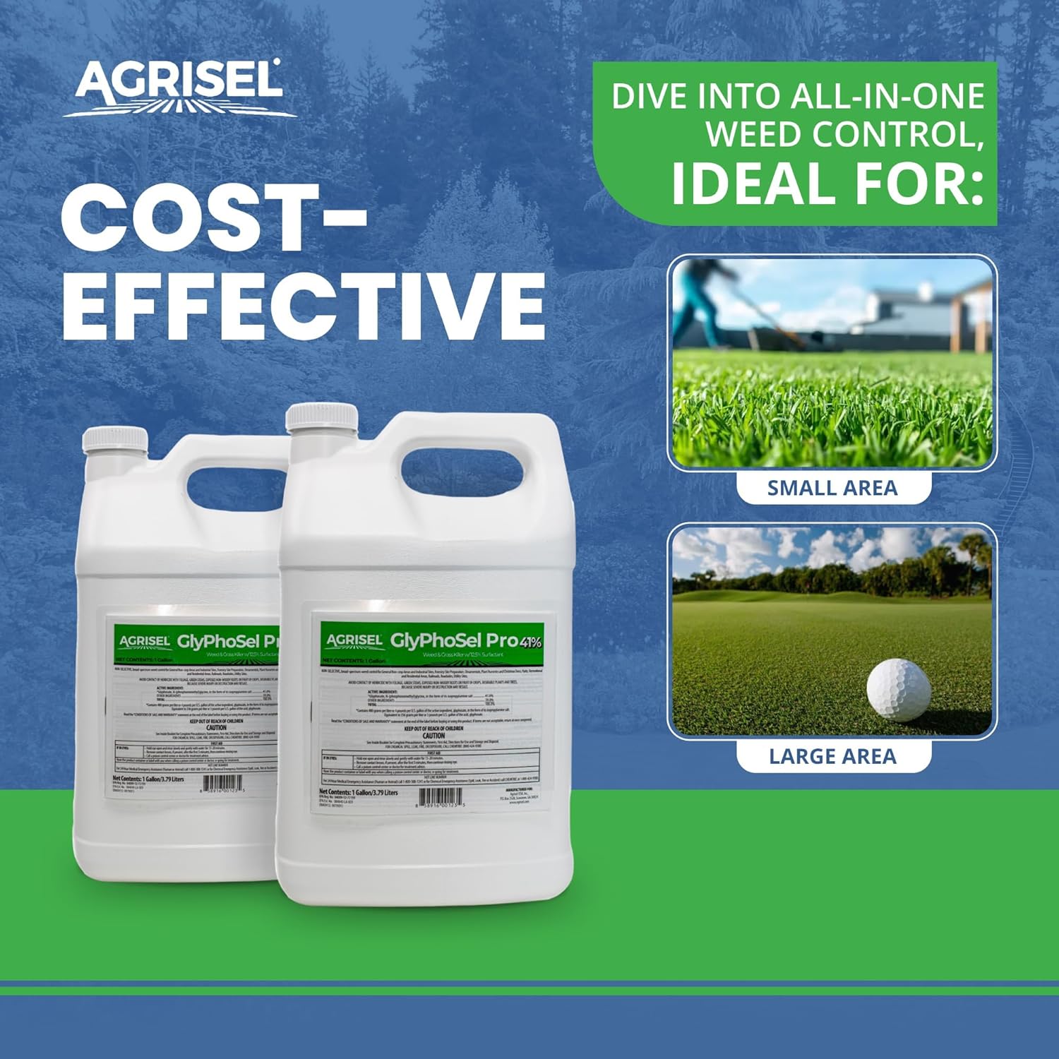 Agrisel GlyPhoSel Pro Weed Killer, Tackles Hard-to-Kill Weeds, Low-Odor, Easy Mixing, Pet Safe, Includes 3-Pack of Agrisel Protective Gloves, 128 Ounces