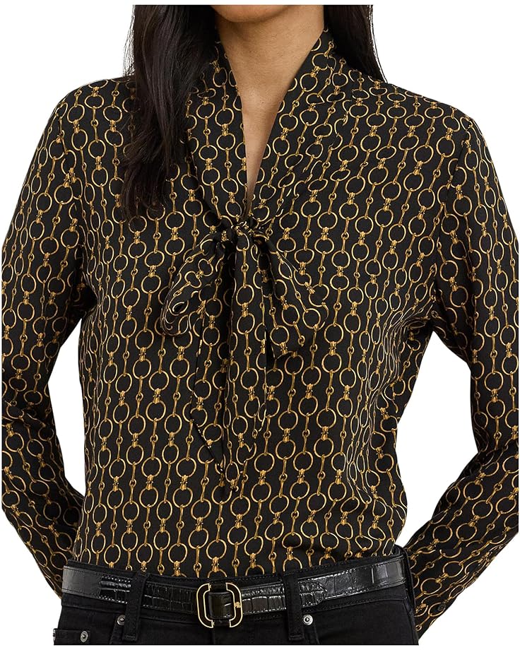 Lauren Ralph Lauren Chain-Print Crepe Tie Neck Blouse - #3 of 4