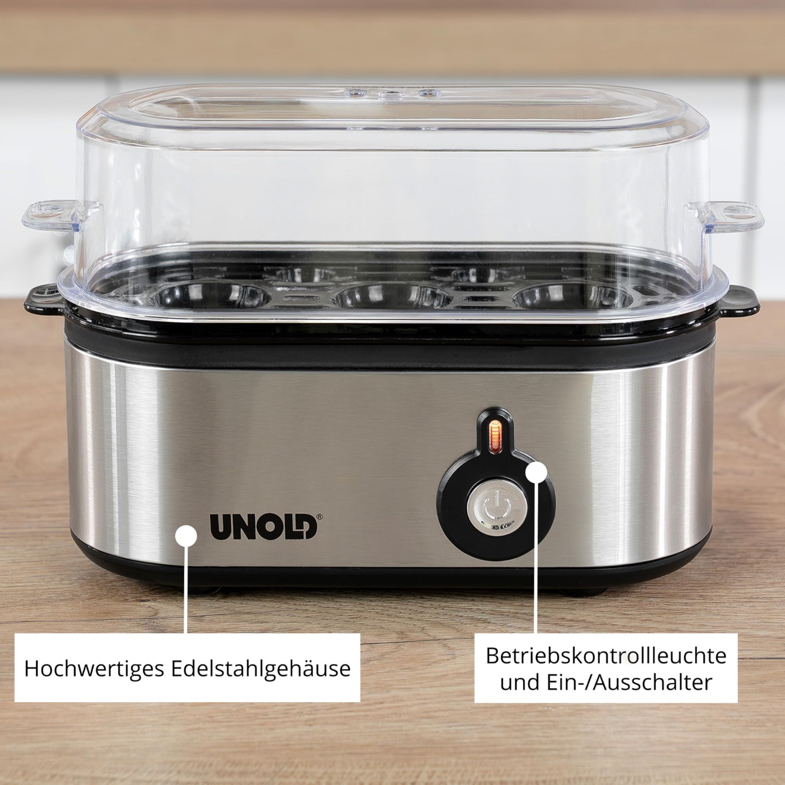Unold 38610 Pentolino per uova mini, edelstahg fotografiche, 1 – 3 Uova, 210 W