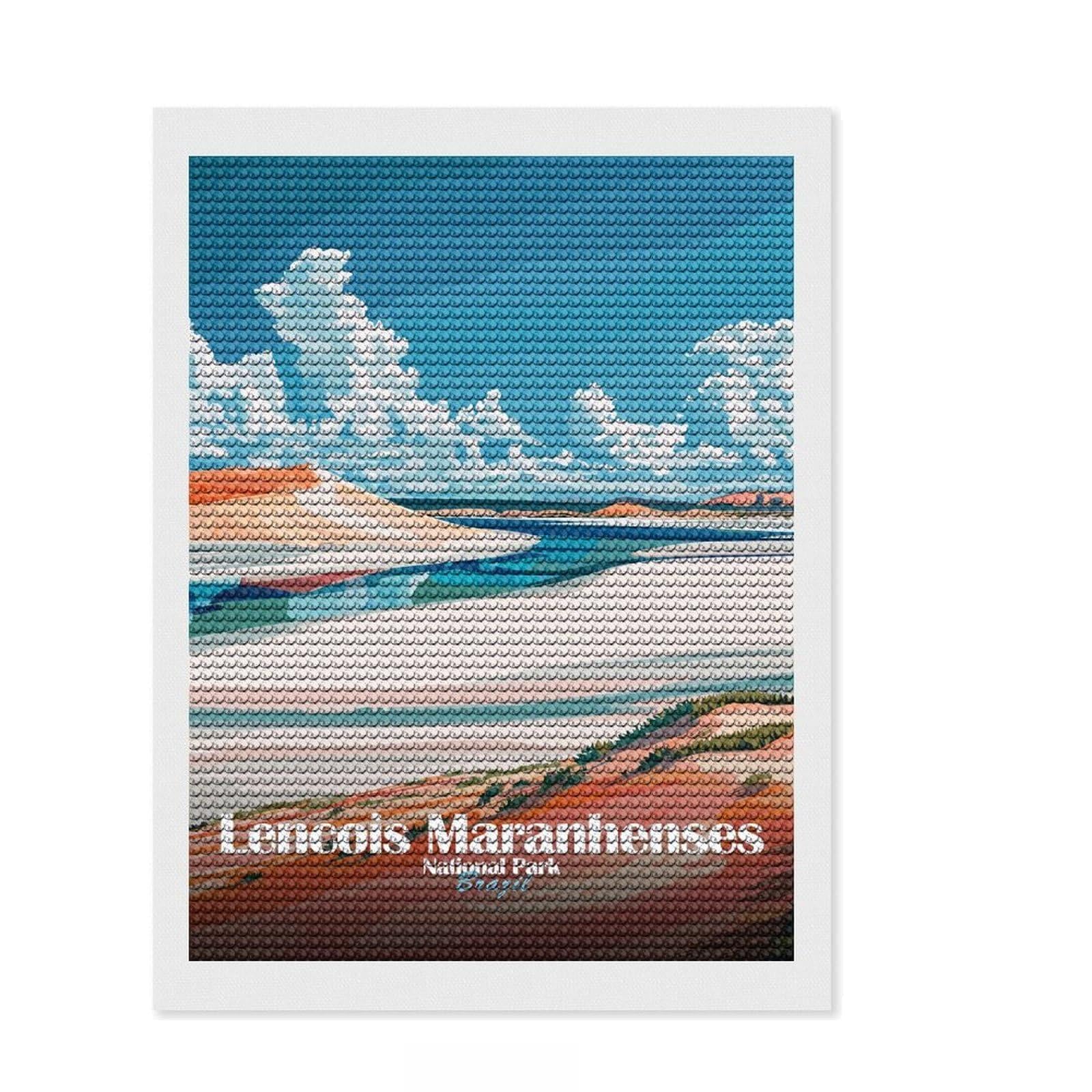 Junmoney Lencois Maranhenses National Park Brazil Diamond Art Canvas 12"x16", Mindful Craft Activity, Easy to Enjoy, Cosy Home Accent, Birthday Gift, Simple to Start