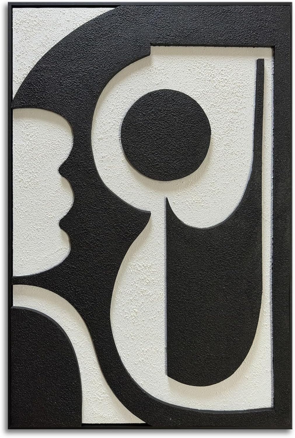 zoinart Minimalist Black and White Thick Textured Plaster Wall Art, Black White Framed Artwork Wall for Home Decor, Modern Monochrome Relief Art