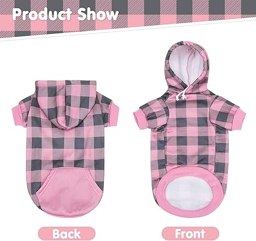 Miniatura 3 de Sudadera con capucha para perros a cuadros, ropa para mascotas, suéteres con sombrero