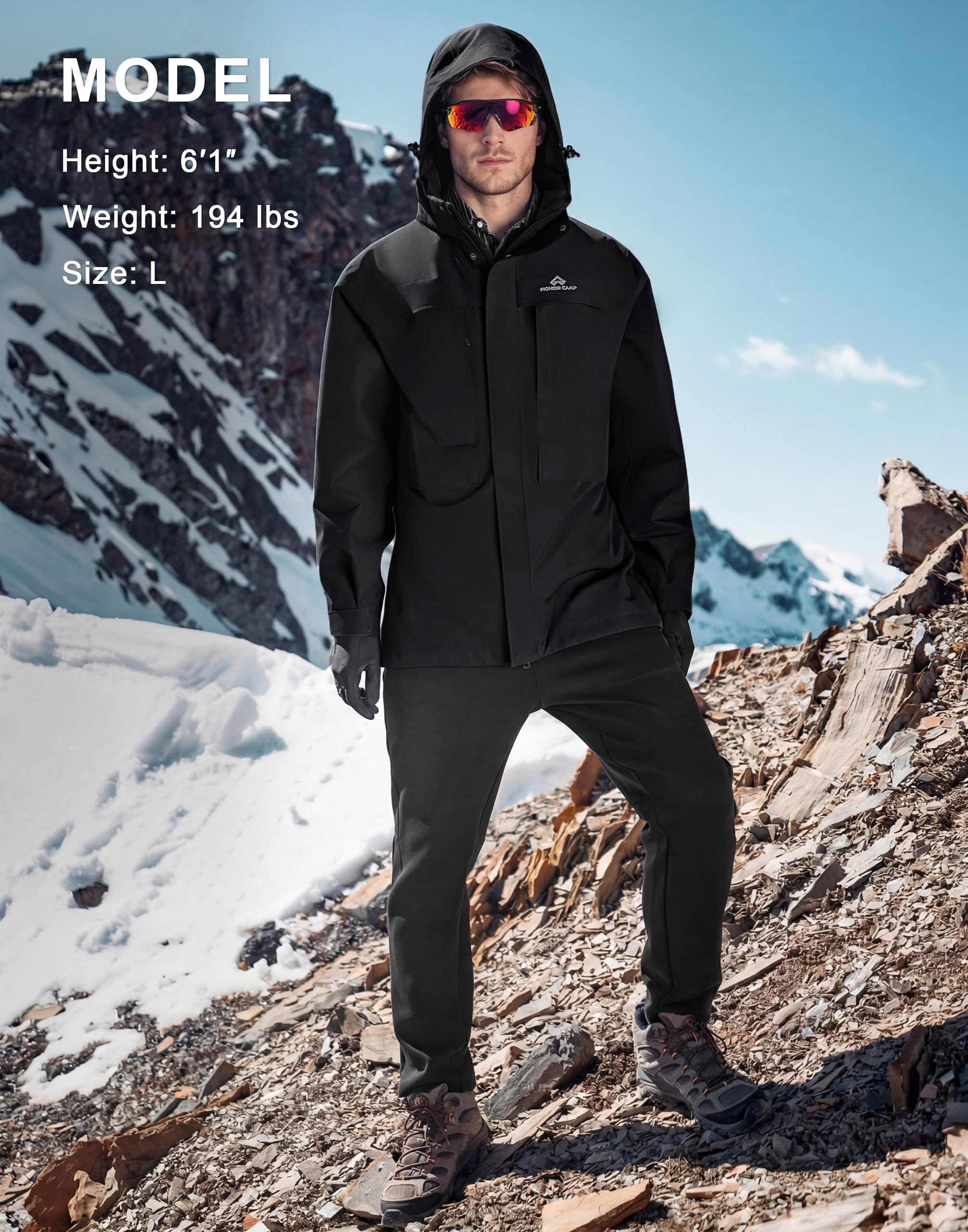 Pioneer Camp Regenjacke Herren Wasserdicht Bis Starkregen (15000+mm) Atmungsaktive Outdoor-Jacke Wanderjacke Mit Abnehmbarer Kapuze Und 5 Taschen