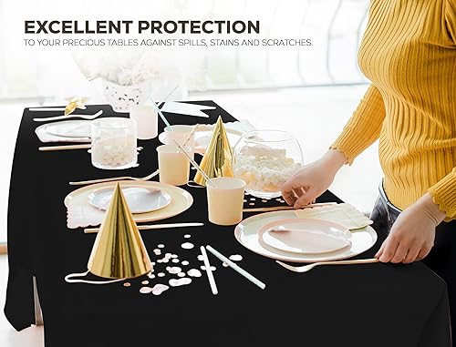 Miniatura 8 de Utopia Kitchen Mantel de plástico desechable (paquete de 12 unidades, 54 x 108 pulgadas), mantel rectangular negro, impermeable, resistente a las