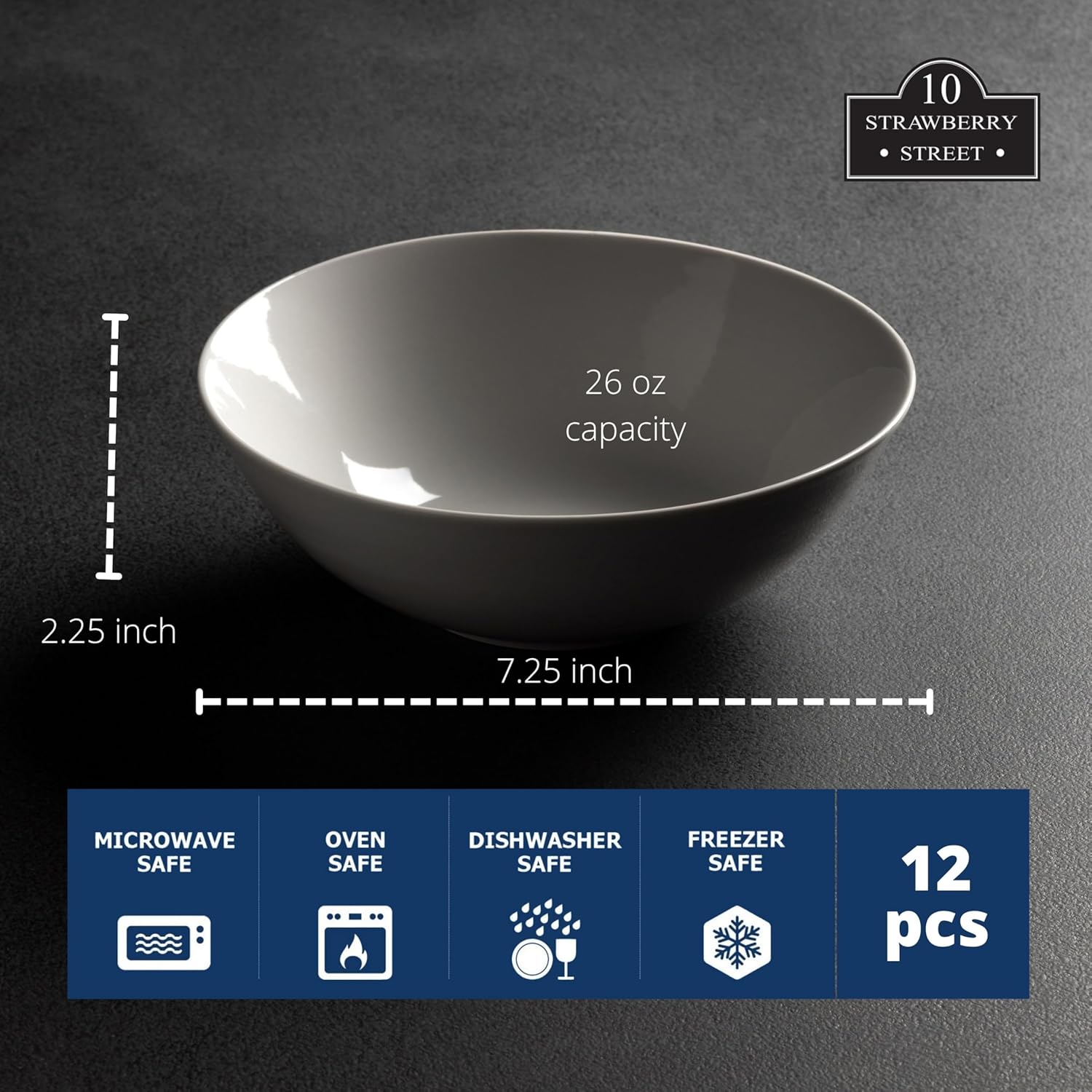 10 Strawberry Street 7" Catering Coupe Cereal Bowl, Set of 12,White