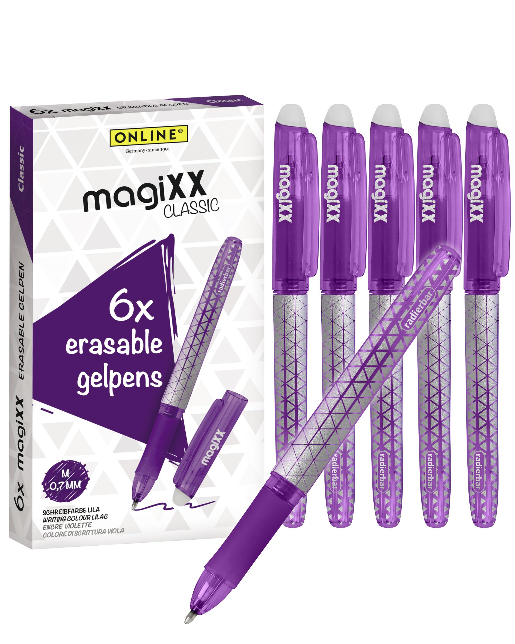 Online MagiXX Erasing Pens, 6 x Gel Pens Purple with 0.7 mm Line Width