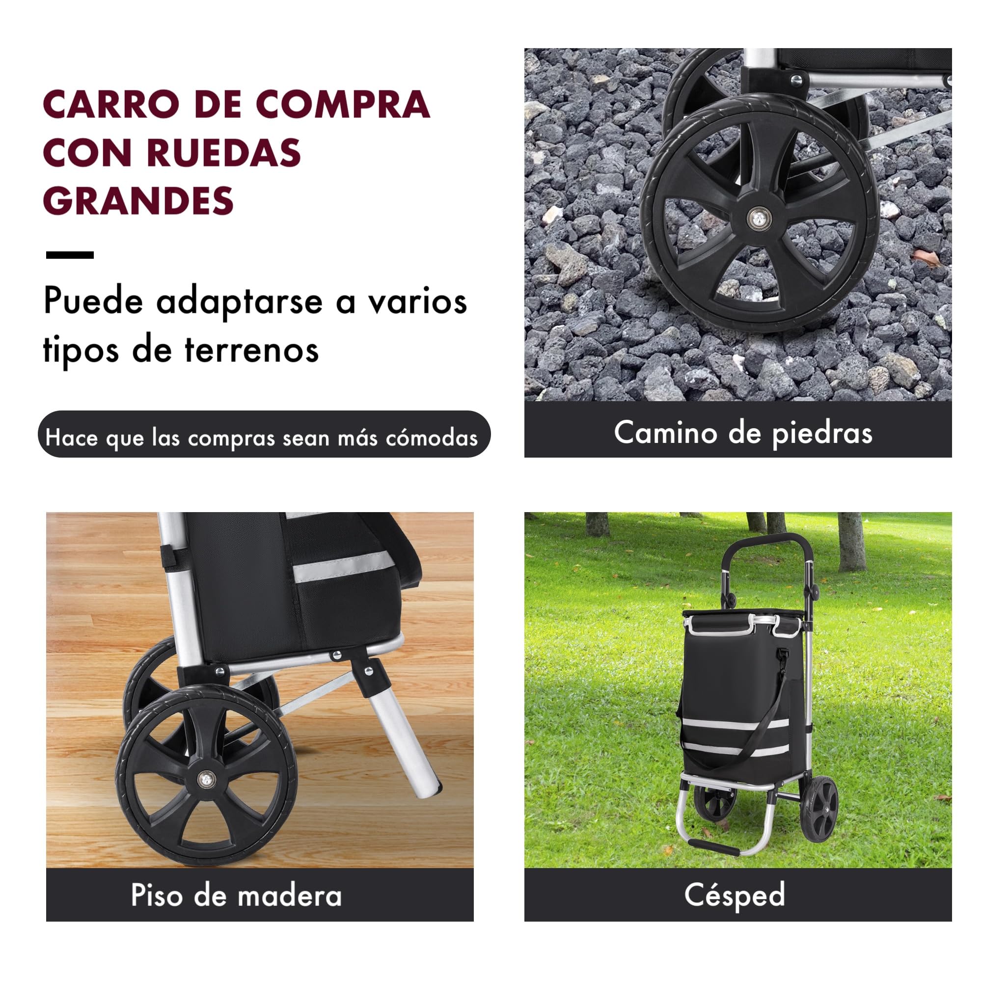 T-LOVENDO.ES Carro Compra Plegable Ruedas Grandes Aluminio Ligero Bolso Térmico Aislamiento Reflectante Bolsa Extraíble Transporte Fácil Ergonómico Resistente Compacto Multifunción Urbano