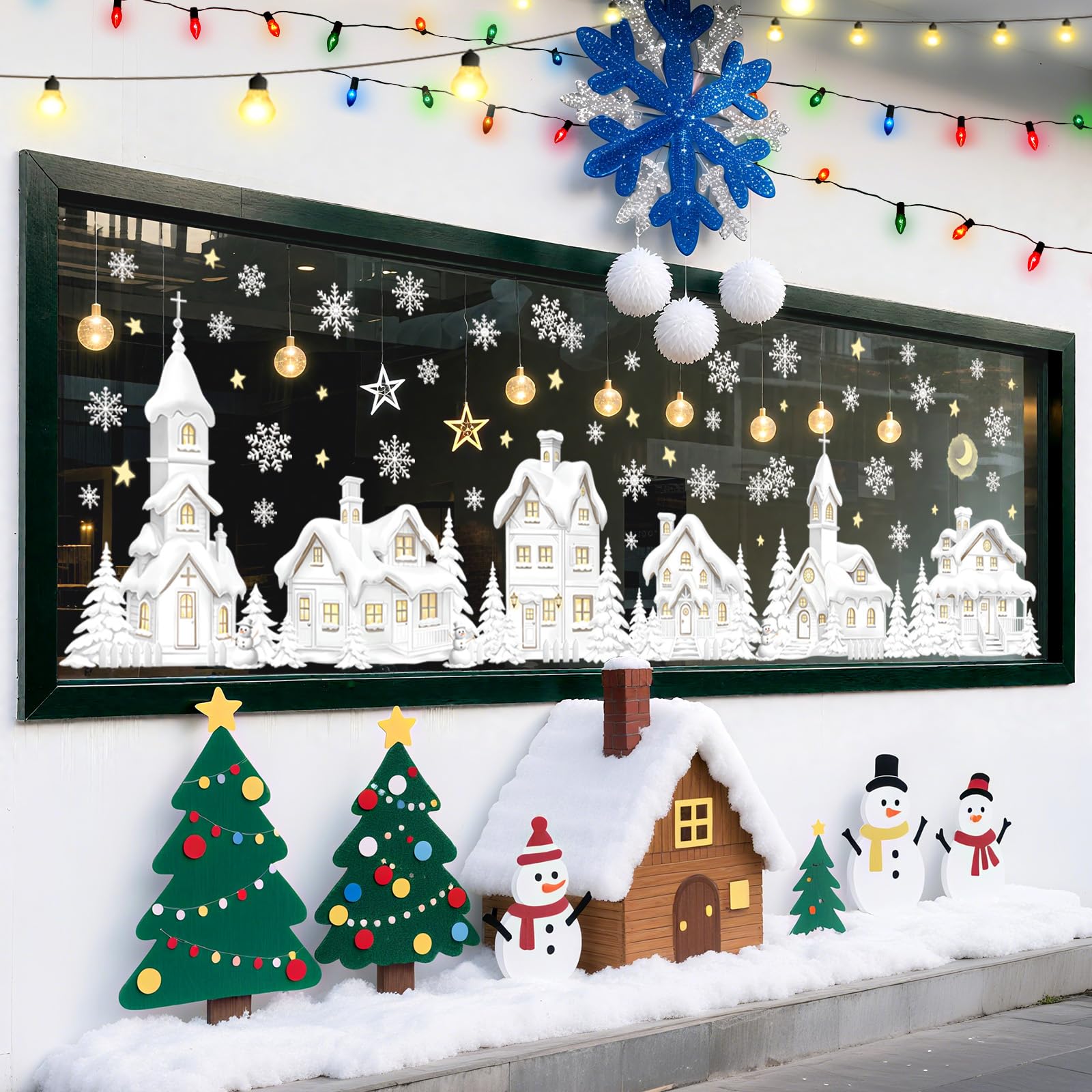 Décalques Fenêtre Porte Noël Flocons de Neige Cadeau Déco Maison