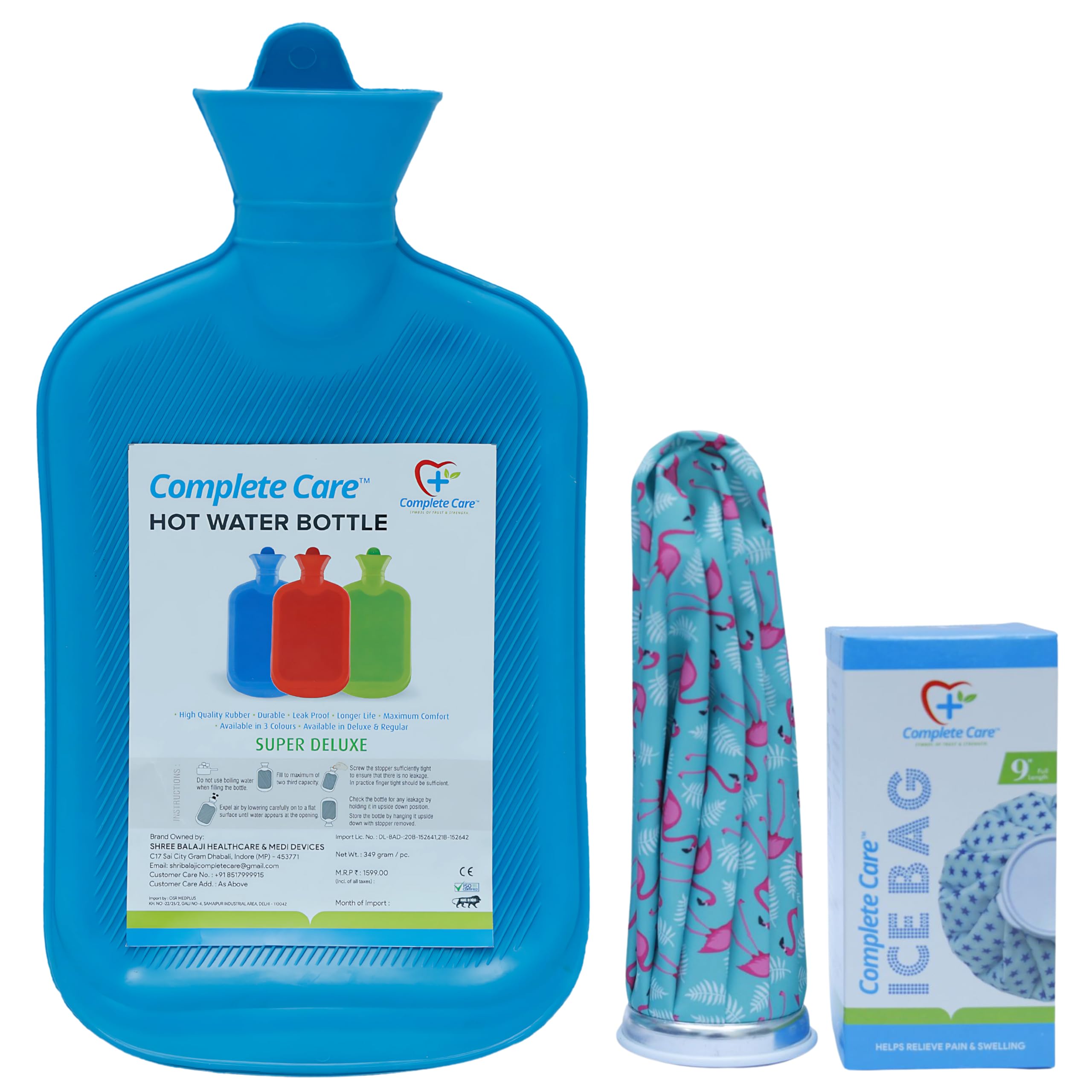 Complete Care Super Deluxe Hot Water Bag And Ice Bag Combo Pack|Heat Therapy for Back Pain|Cramps & Injuries|Durable & Leak-Proof, 2 ltr