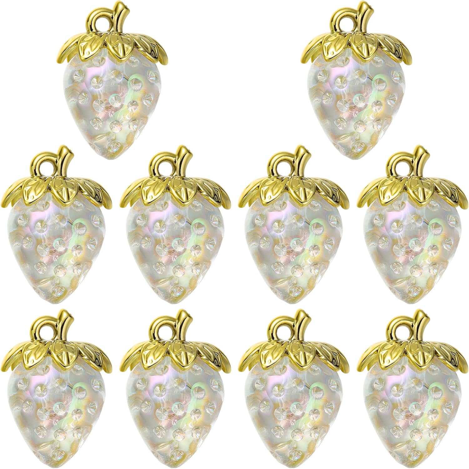 10 Pcs Strawberry Fruit Food Charms for Jewelry Making Resin Pendants Brass Leaf for Bracelets Earrings Necklace DIY Crafts