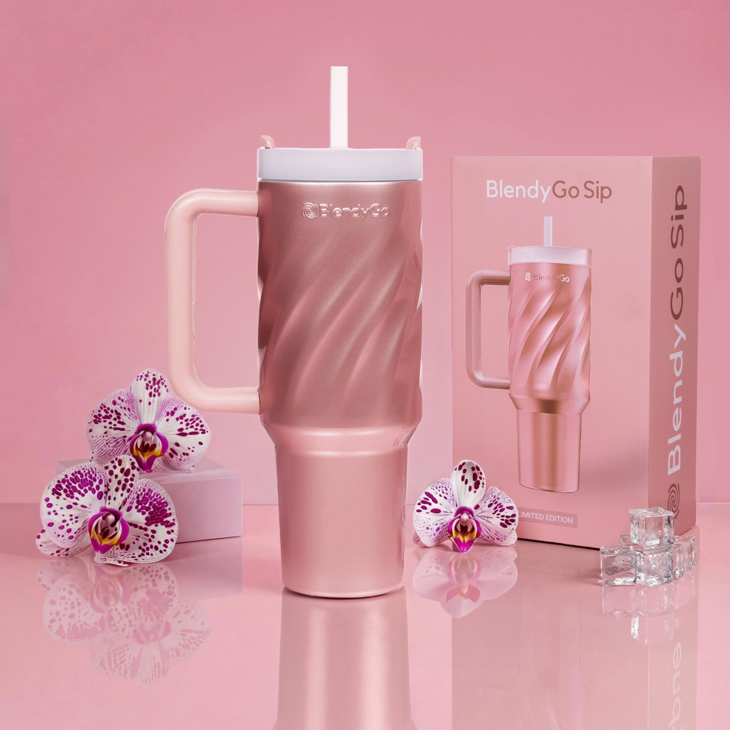 Blendygo Vaso Térmico con Asa 900ml - Termo Mantiene 6 Horas Caliente & 12 Horas Frío - Taza de Viaje para Coche - Acero Inoxidable Tumbler Libre de BPA (Rose Gold)
