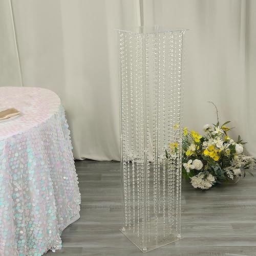 Miniatura 6 de Efavormart - Jarrón de pedestal de acrílico resistente de 48 pulgadas con cuentas de cristal colgantes, soporte de pilar transparente, centros de