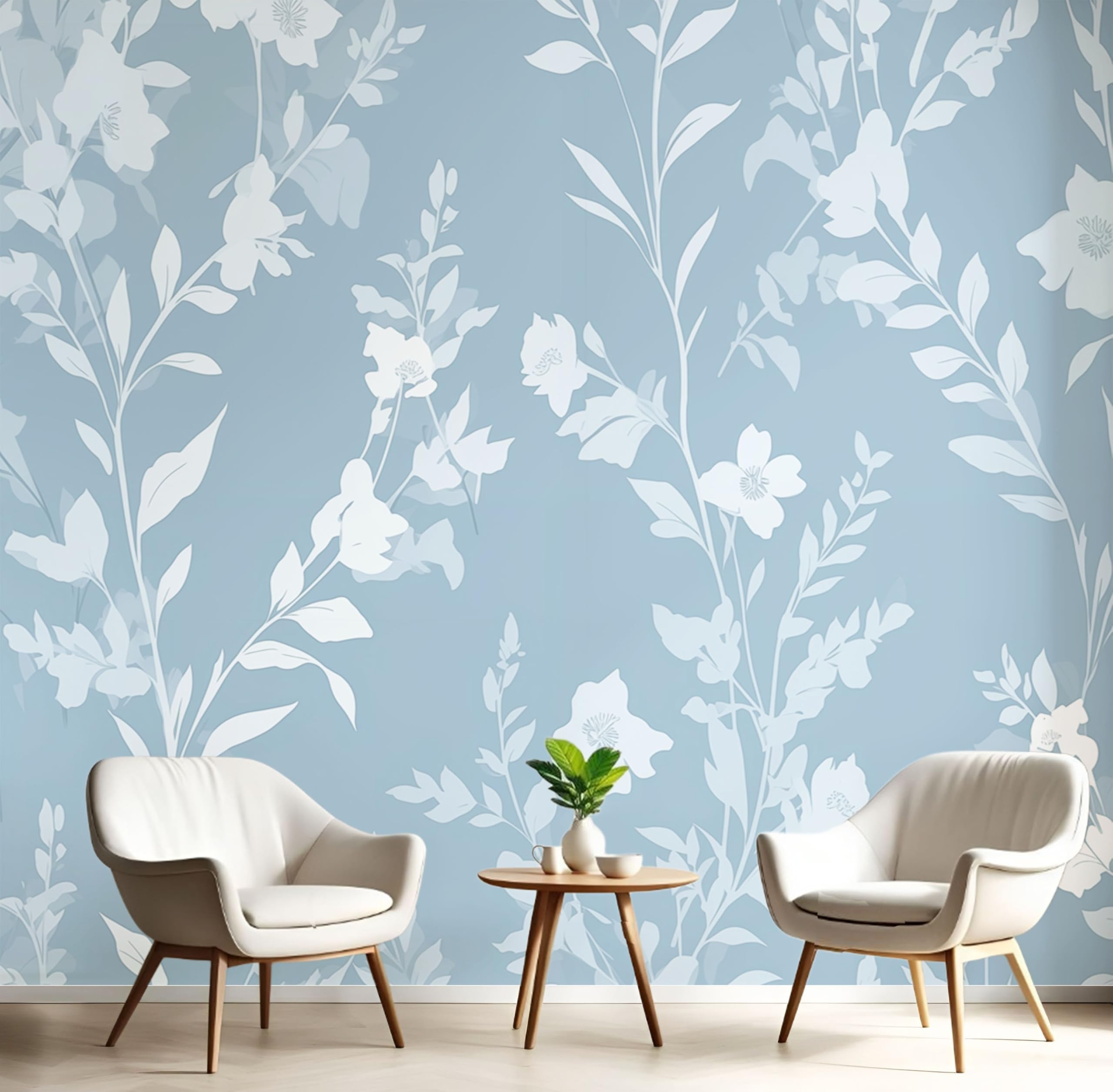 Papier Peint Soie Pour Salon avec Motif Plantes Abstraites Effet Panoramique