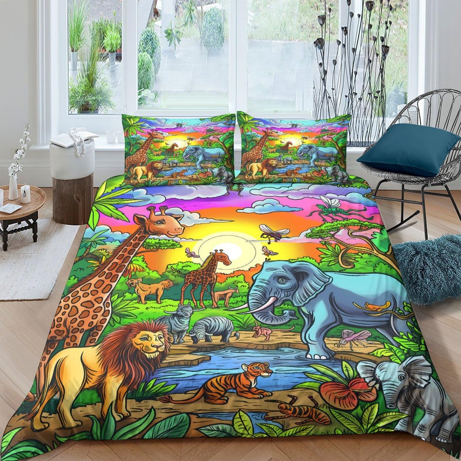 Ctjqhvkz Style-3 3D Printed Jungle Wildlife Fitted Sheet Microfiber Soft Animal Safari Bed Cover For Bedroom Dorm Room Decor Single（135X200cm）