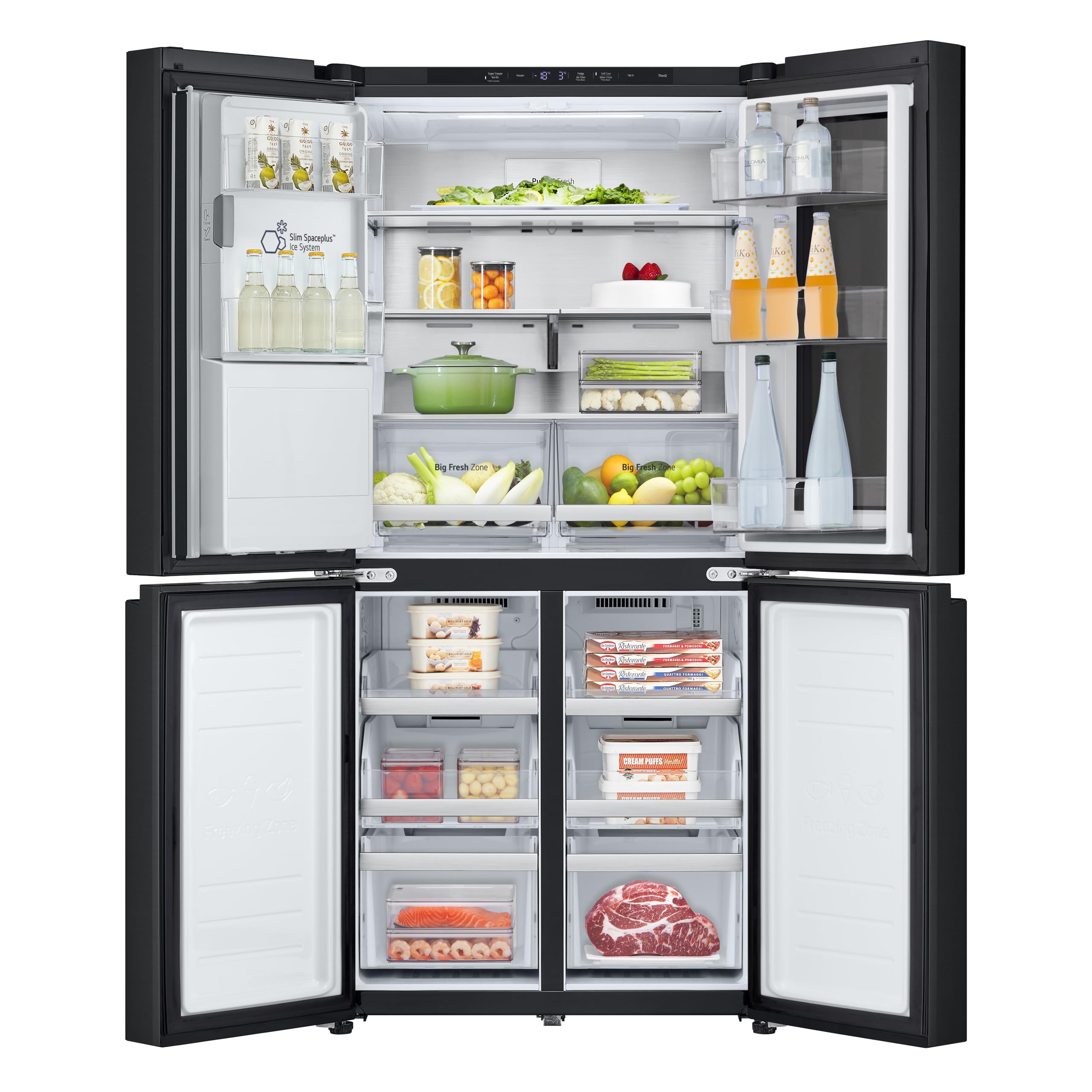 LG GMG860EPBE Frigorifero Slim Multidoor InstaView, Classe E, 638L, Wi-Fi, Door e Linear Cooling, Frigo con Dispenser Acqua UVnano senza allaccio, Metal Fresh, Frigorifero Nero Opaco