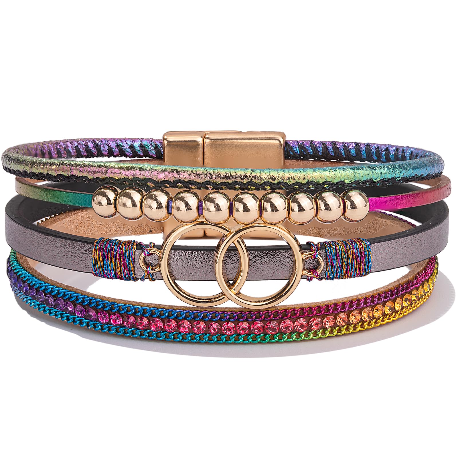 FANCY SHINY Boho Leather Wrap Bracelet Stackable Infinity Chunky Cuff Bracelets Western Hippie Outfits Jewelry Valentine Gifts for Women
