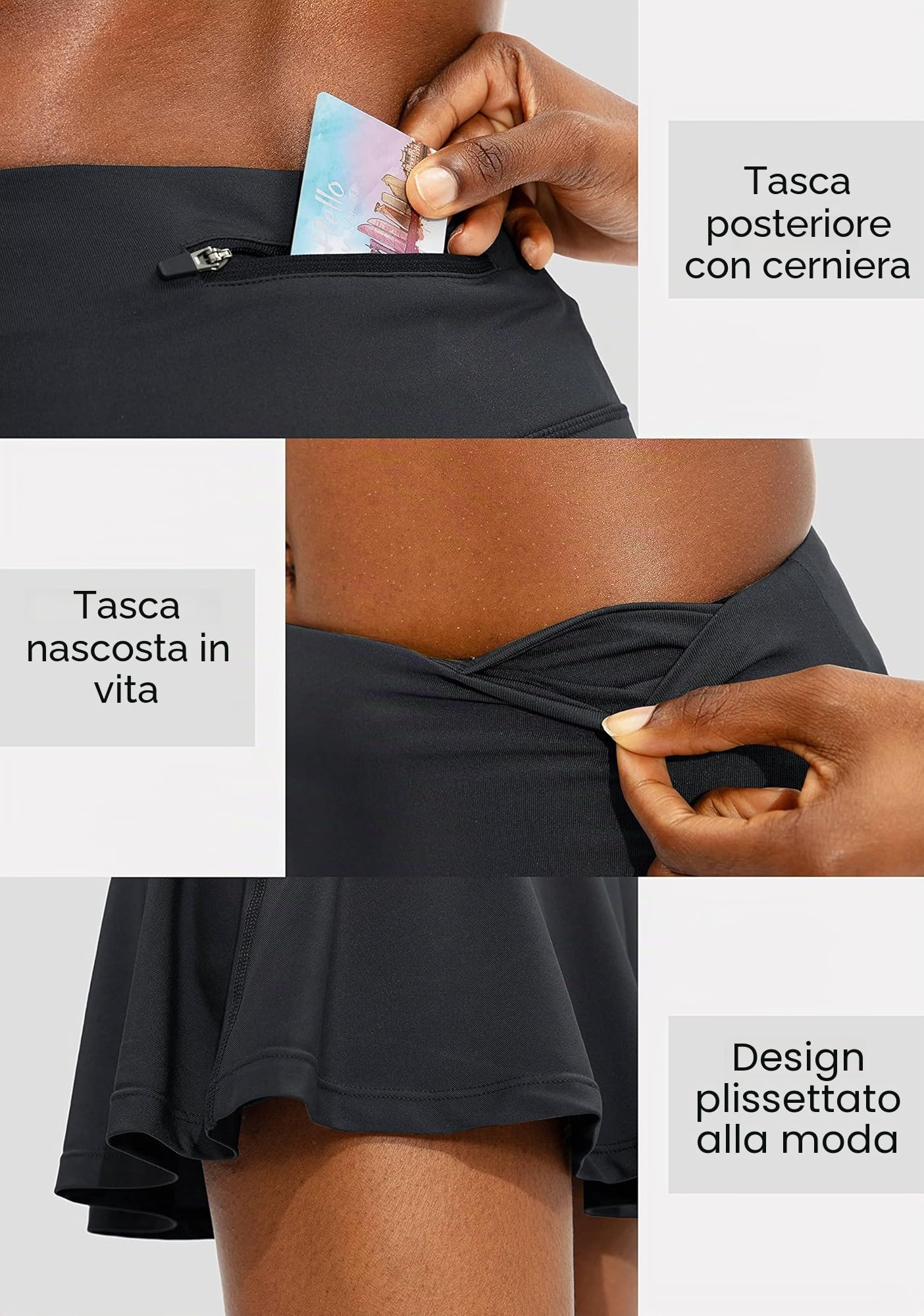 ThreeH Gonne da Tennis a Pieghe da Golf a Vita Alta Atletica Skort Allenamento Gonna Sportiva con 4 Tasche