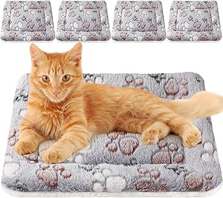 Tuanse 4 Pack Ultra Soft Dog Cat Bed Mat Small Animal Guinea Pig Bed with Cute Print Reversible Fleece Dog Crate Kennel Pad Cozy Washable Thickened Hamster Pet Beds Mat(21 x14 Inches,Light Gray)