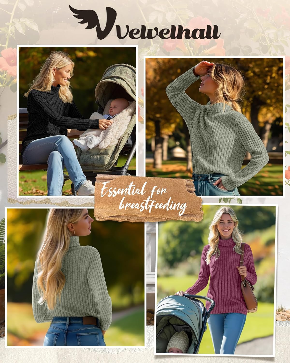 3 Pack Women Turtleneck Nursing Tops, Breastfeeding Maternity Shirts Long Sleeve Ribbed Sweaters with Hidden Zips - Image 4