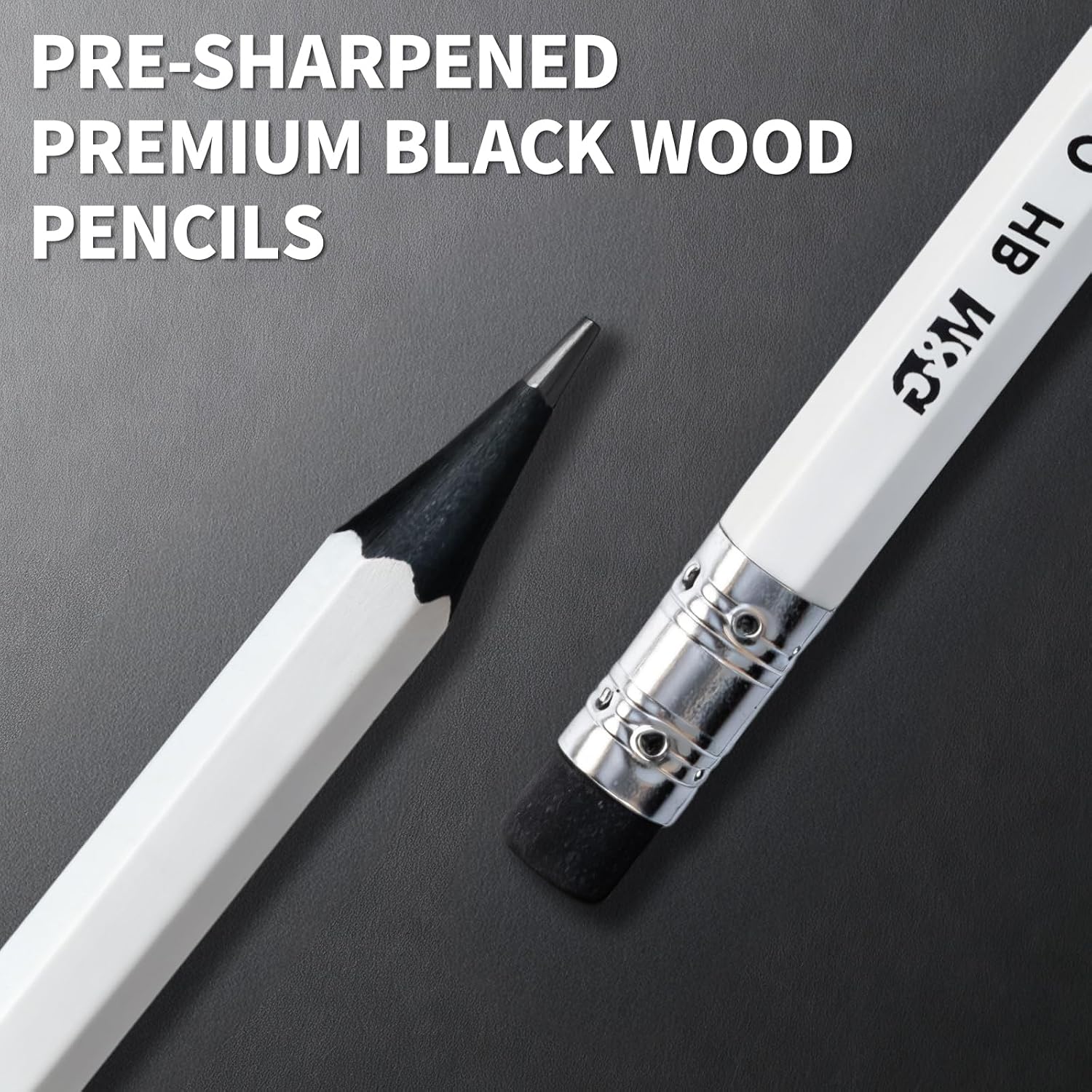 M&G BLACKOO Series HB Wood-Cased Pencils, 24-Pack Pre-Sharpened with Top Erasers, Bulk Black Pencils for School, Teachers, Writing, Drawing and Sketching (White) image 3