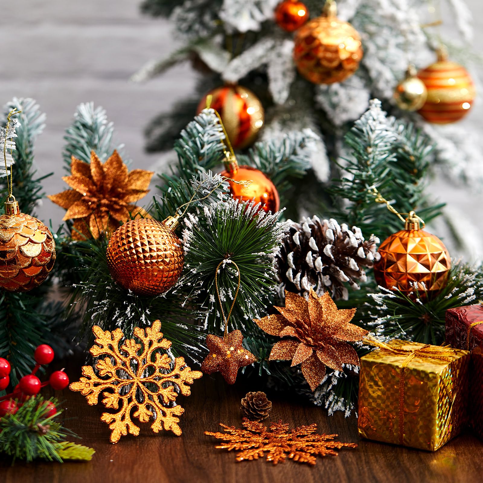 Kerstversiering set glitter kerstballen in het donkerbruin 6 - 8 - 10