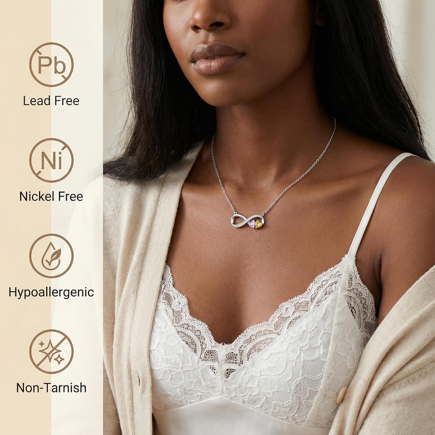 CRMAD Birthstone Necklace for Women Infinity Pendant Jewelry Anniversary Birthday Christmas Gifts for Her Wife Mom Lady Daughter - Image 4