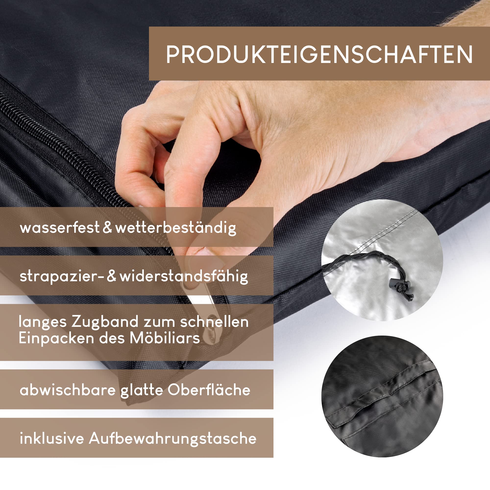 Smart-Planet Wasserfeste Schutzhülle rund für Sonneninsel Lounge Gartenmuschel Abdeckplane Schutz vor Wetter– Ø 200 cm - 45 - 126 cm Höhe