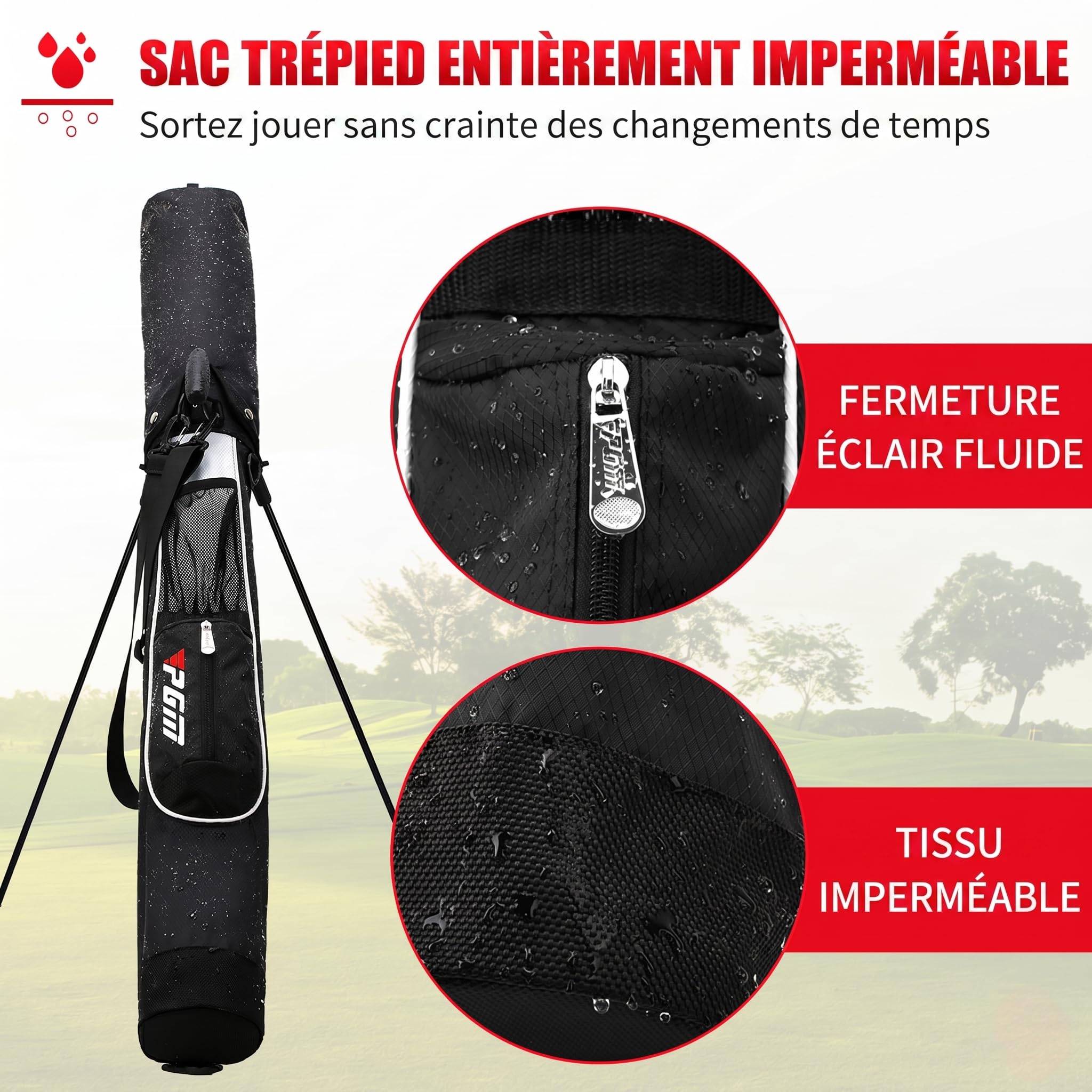 PGM Sunday Sac de golf avec support et sangle – Sac de transport ultra léger pouvant contenir jusqu'à 9 clubs – Sac de voyage étanche pour parcours de course et cours exécutifs