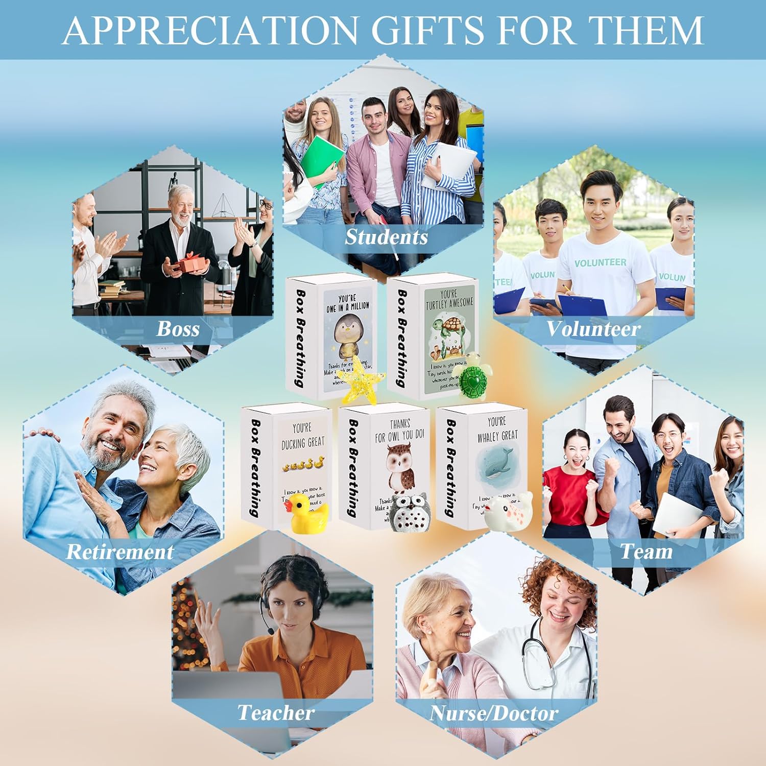 Cinnvoice Employee Appreciation Gift Bulk for Coworker Nurse Funny Desk Pets Cute Ornaments Positive Thank You Inspirational Card Box End of Year Teacher Gift Grad Party Favor(100 Set,Duck)
