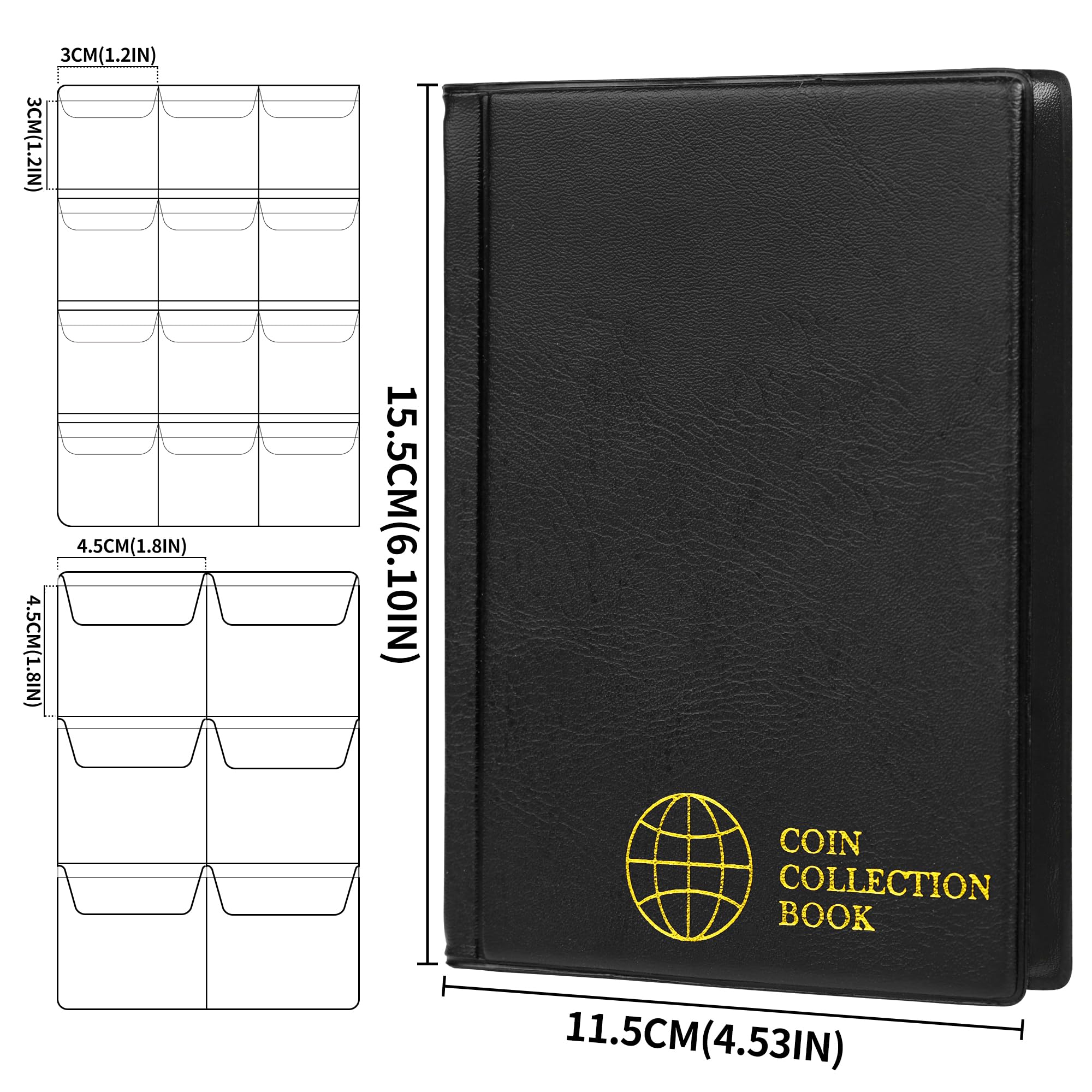 Coin Collection Book Holders for Collectors, 12 Mixed Pages 108 Pockets Coin Collecting Album Storage Organizer Supplies CS01S1BK